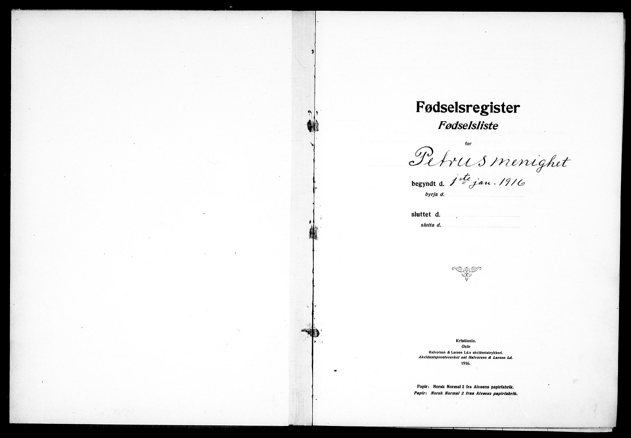 Petrus prestekontor Kirkebøker, AV/SAO-A-10872/J/Ja/L0001: Birth register no. 1, 1916-1922