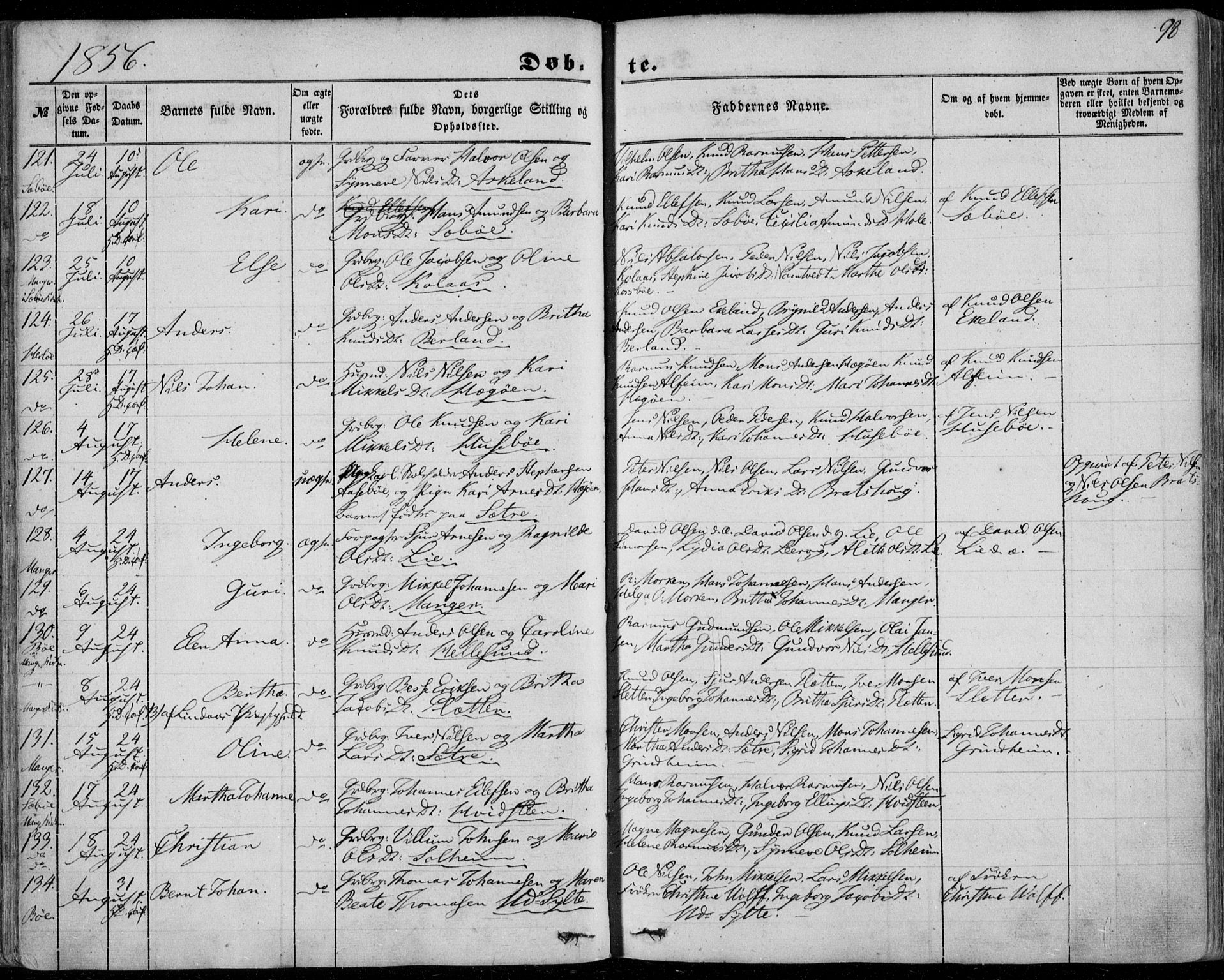 Manger sokneprestembete, SAB/A-76801/H/Haa: Parish register (official) no. A 6, 1849-1859, p. 98