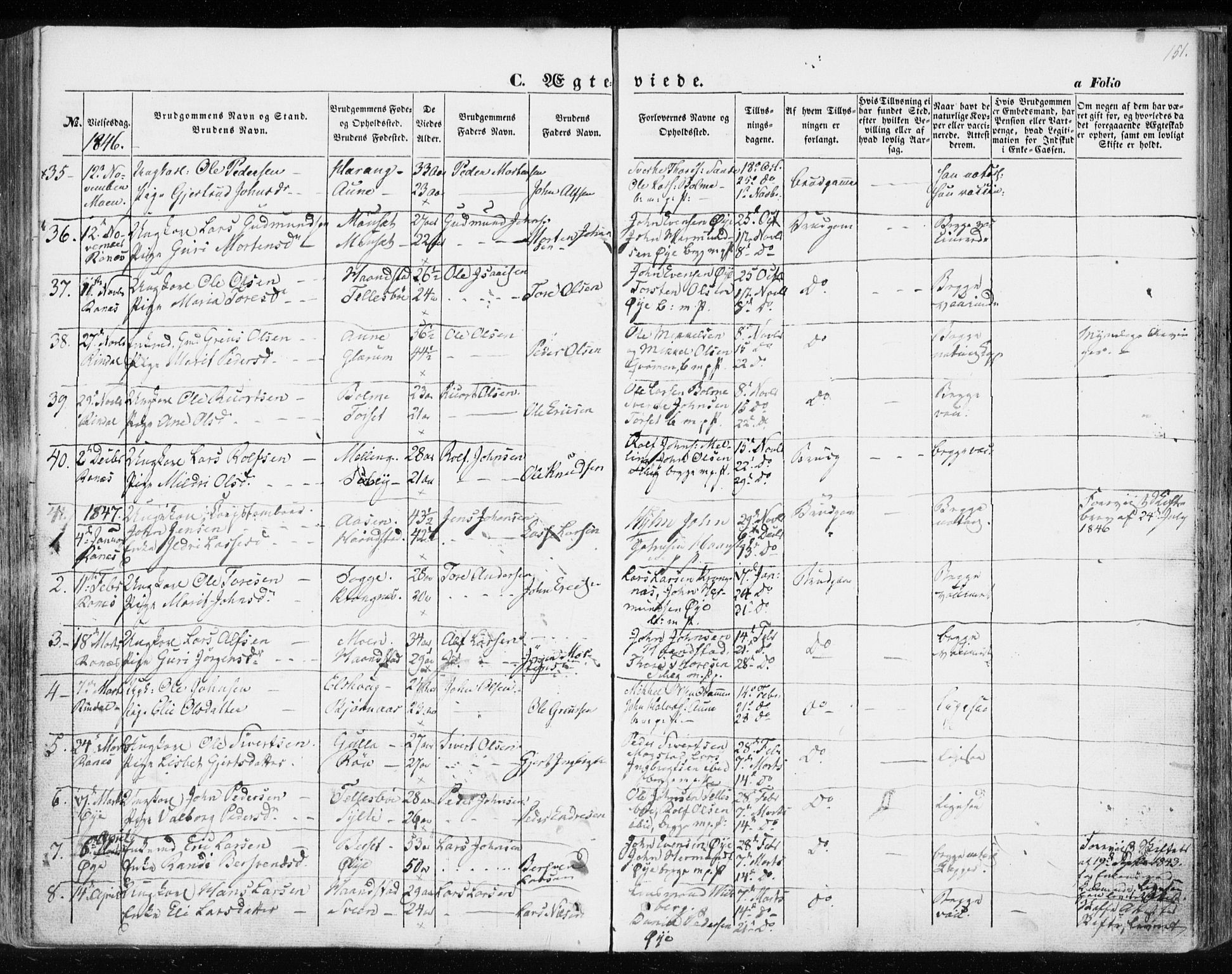 Ministerialprotokoller, klokkerbøker og fødselsregistre - Møre og Romsdal, SAT/A-1454/595/L1043: Parish register (official) no. 595A05, 1843-1851, p. 151