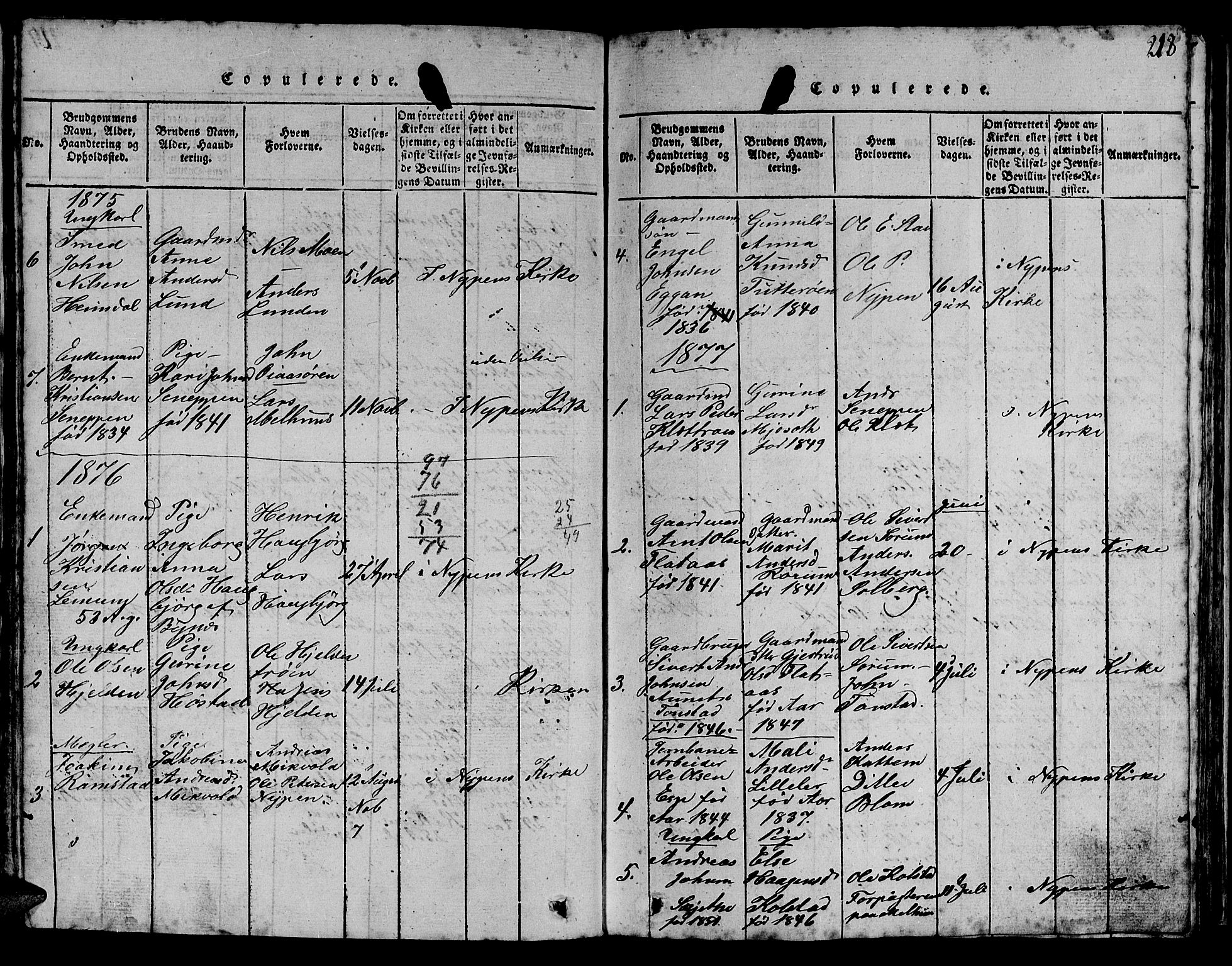 Ministerialprotokoller, klokkerbøker og fødselsregistre - Sør-Trøndelag, SAT/A-1456/613/L0393: Parish register (copy) no. 613C01, 1816-1886, p. 218