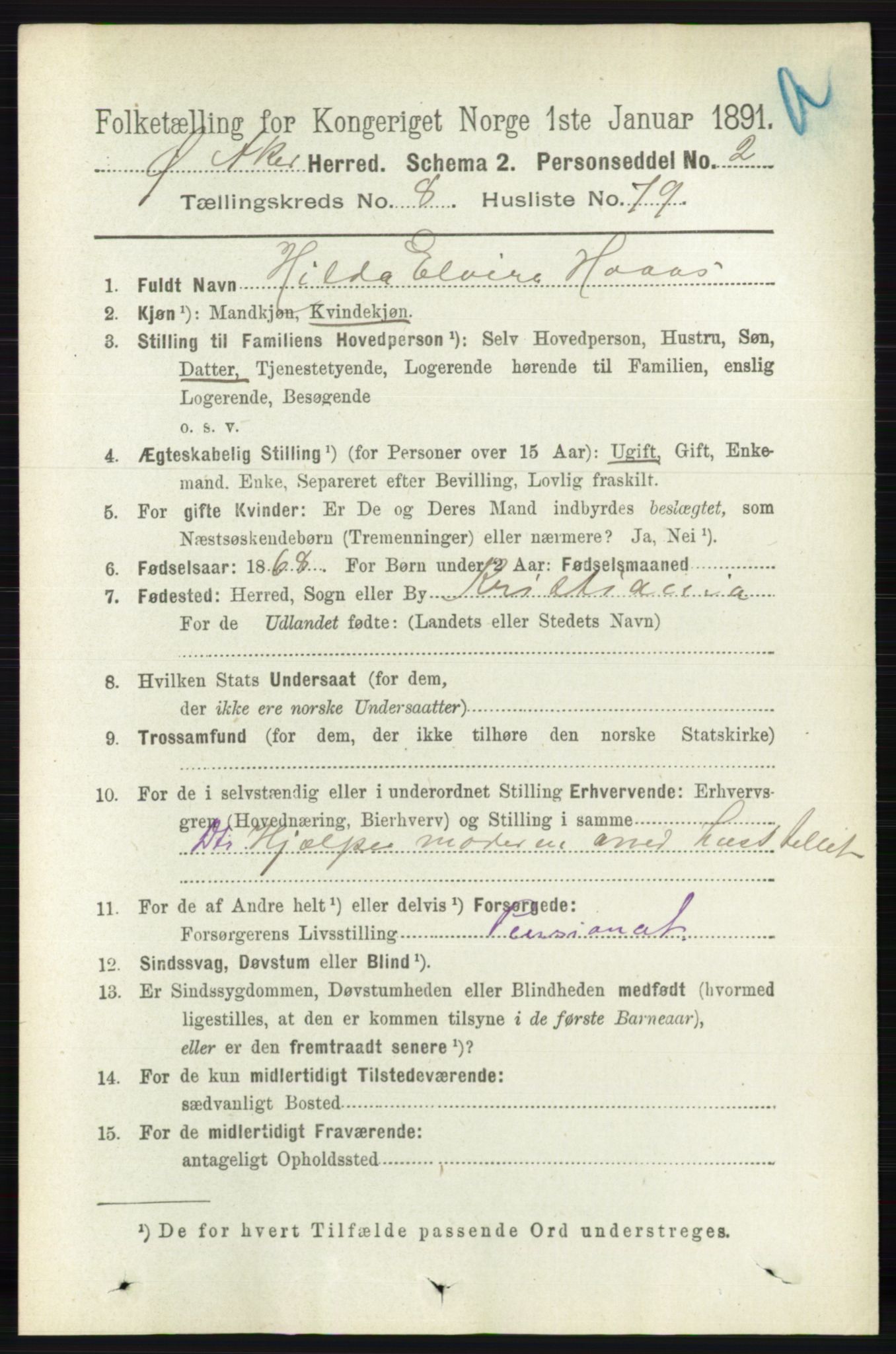 RA, 1891 census for 0218 Aker, 1891, p. 7901