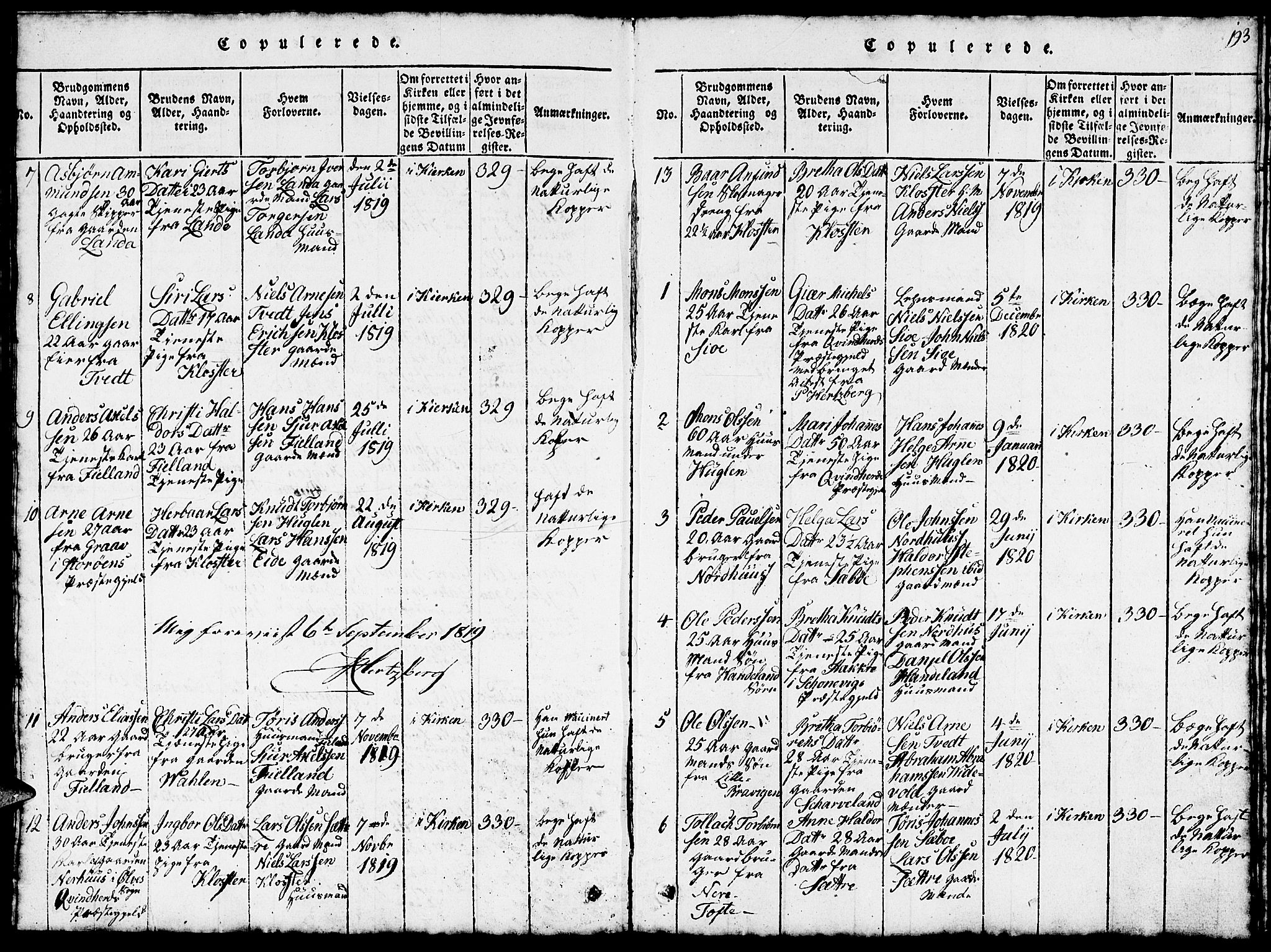 Fjelberg sokneprestembete, AV/SAB-A-75201/H/Hab: Parish register (copy) no. B 1, 1815-1823, p. 193