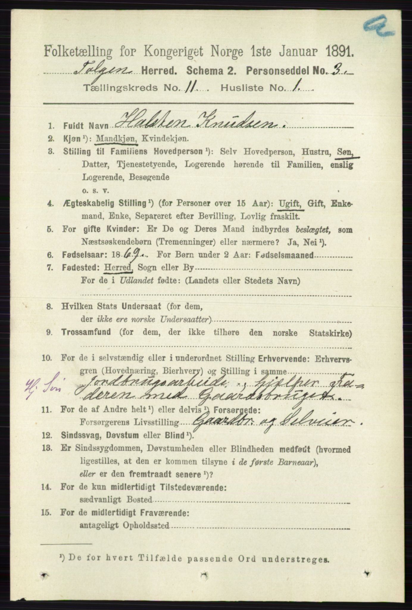 RA, 1891 census for 0436 Tolga, 1891, p. 3223