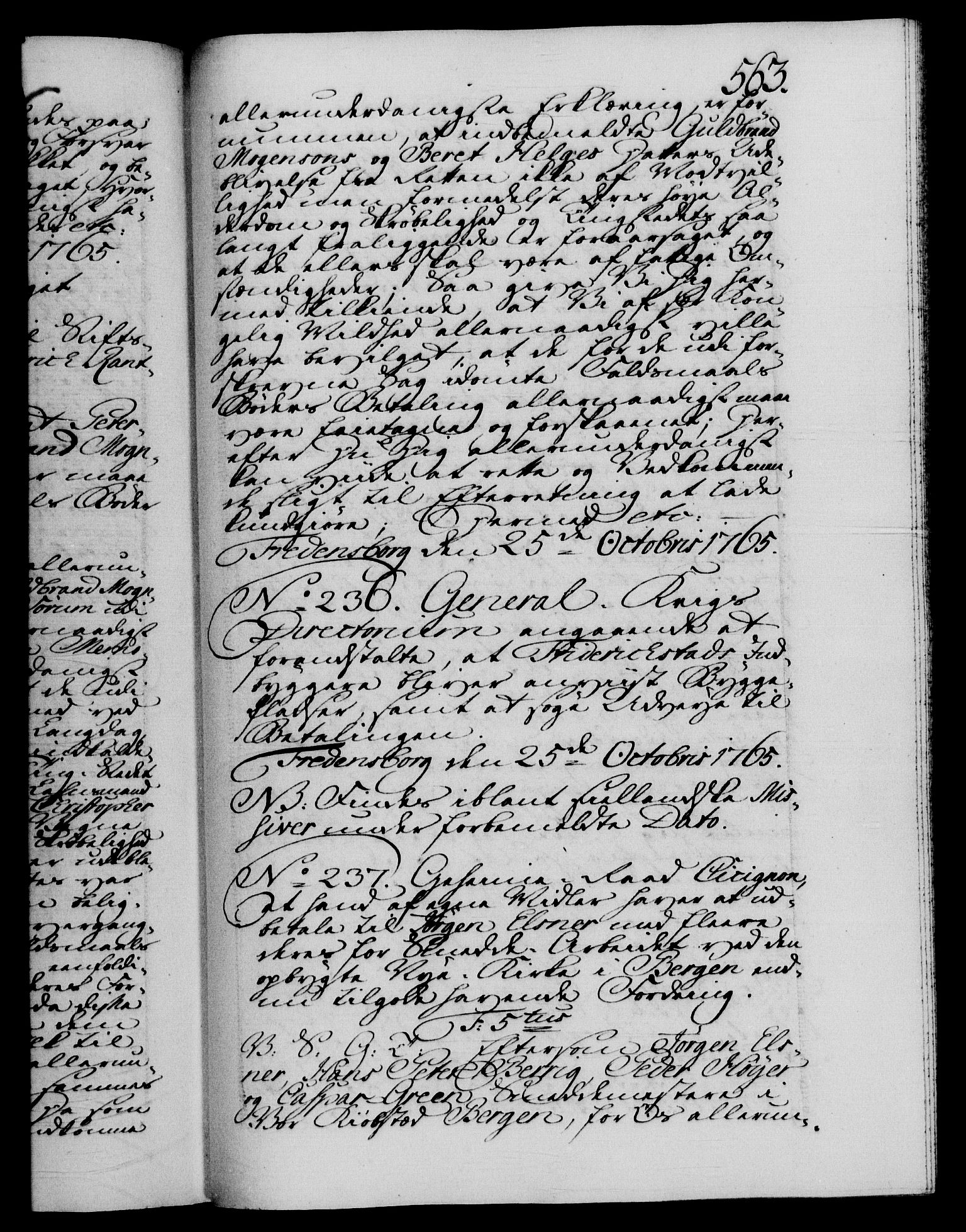 Danske Kanselli 1572-1799, AV/RA-EA-3023/F/Fc/Fca/Fcab/L0037: Norske tegnelser, 1762-1766, p. 563a