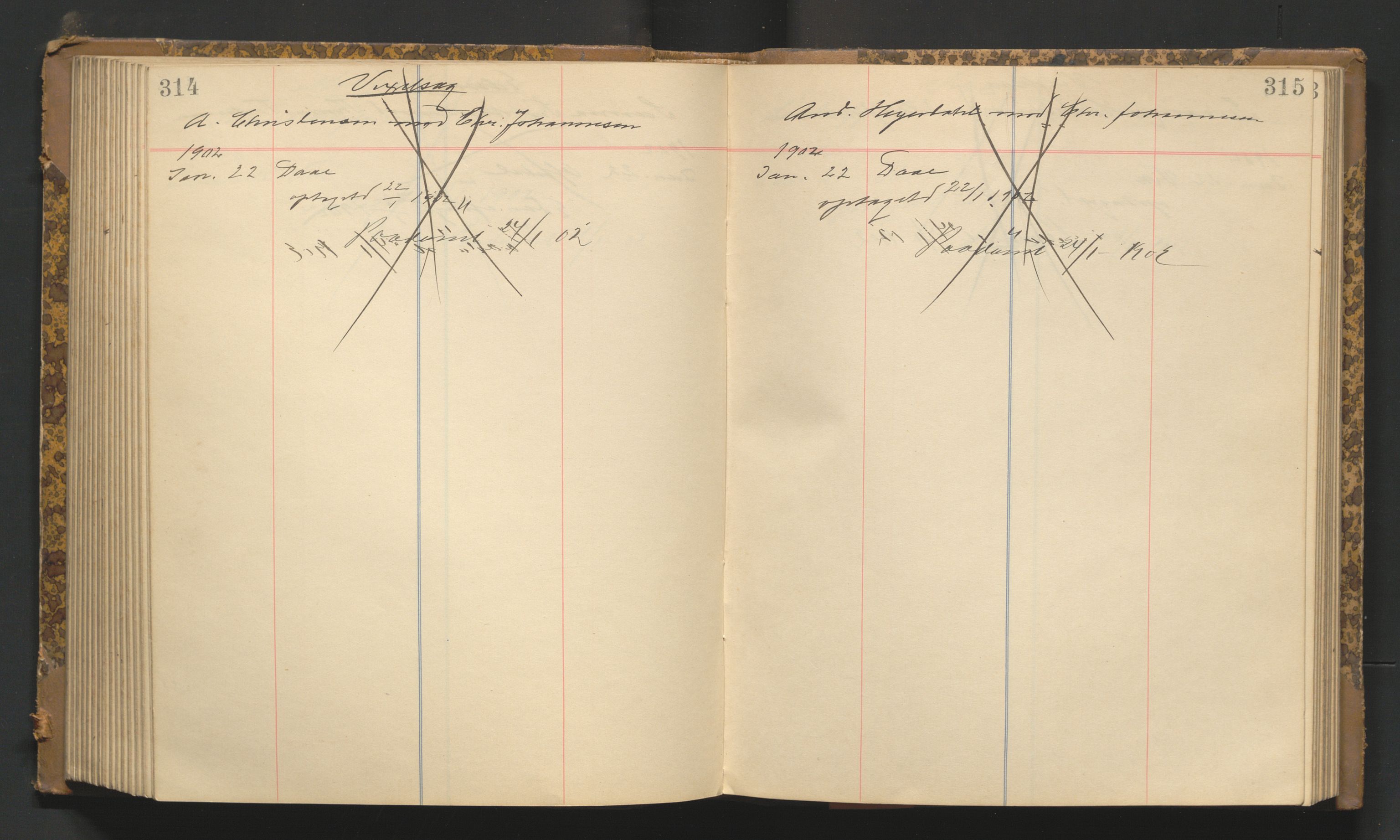 Stavanger byfogd, AV/SAST-A-101408/001/3/32/32A/L0003: Saksliste for Stavanger byting, 1900-1903, p. 314-315