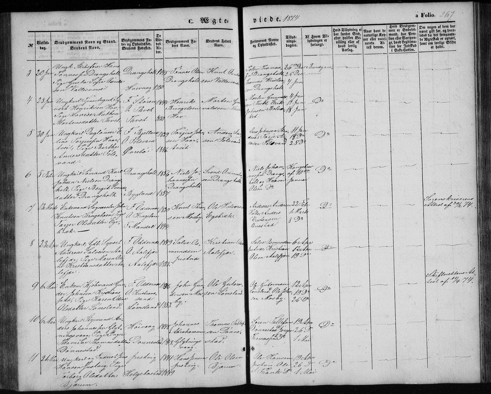 Tveit sokneprestkontor, AV/SAK-1111-0043/F/Fb/L0003: Parish register (copy) no. B 3, 1854-1886, p. 267