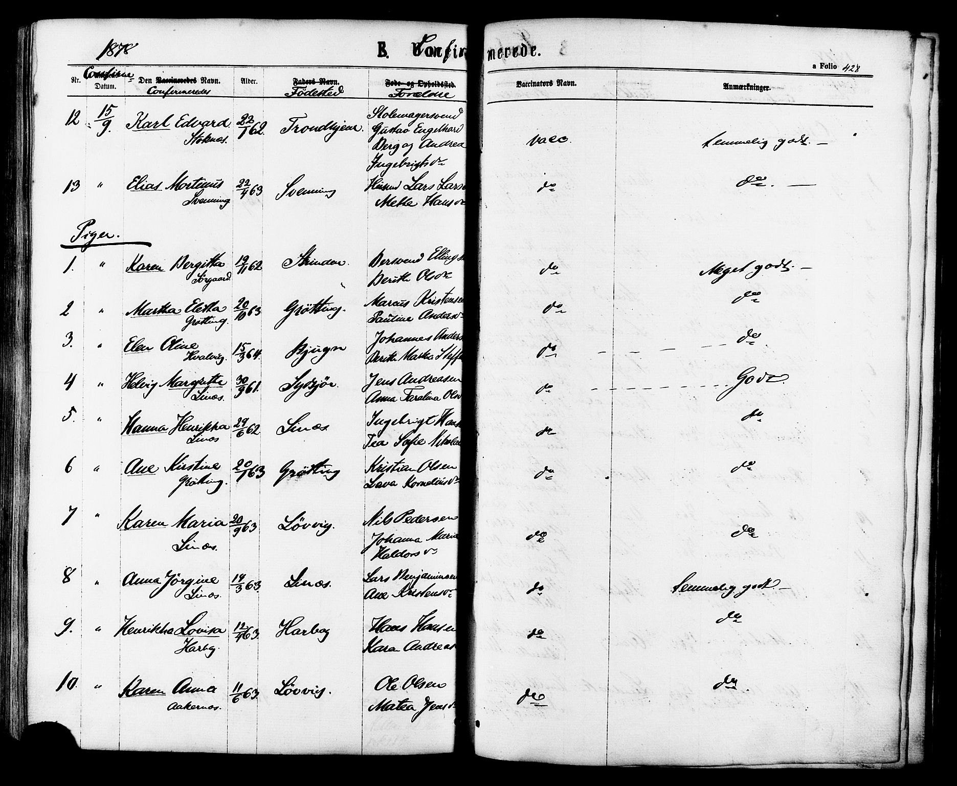 Ministerialprotokoller, klokkerbøker og fødselsregistre - Sør-Trøndelag, SAT/A-1456/657/L0706: Parish register (official) no. 657A07, 1867-1878, p. 428