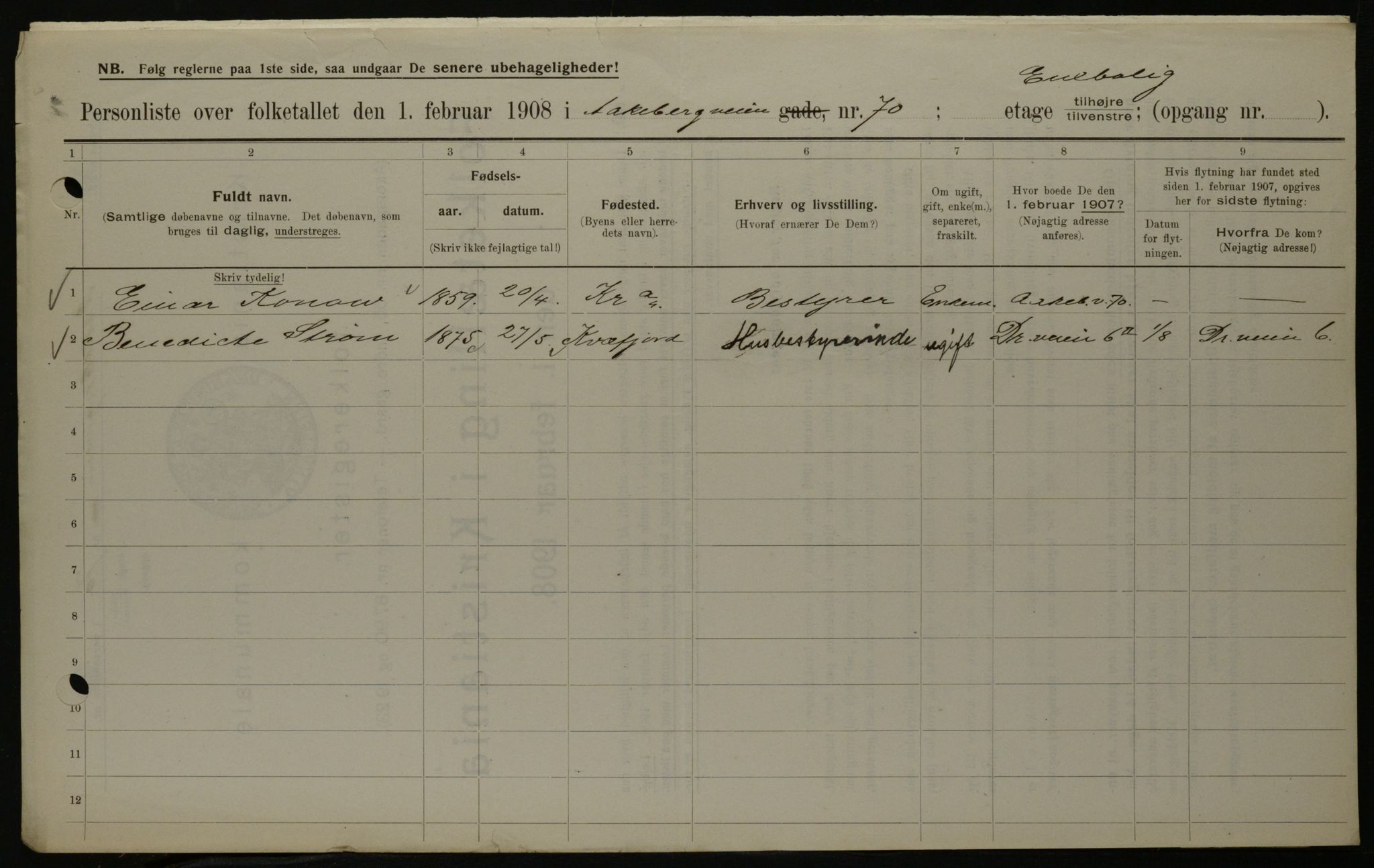 OBA, Municipal Census 1908 for Kristiania, 1908, p. 117581