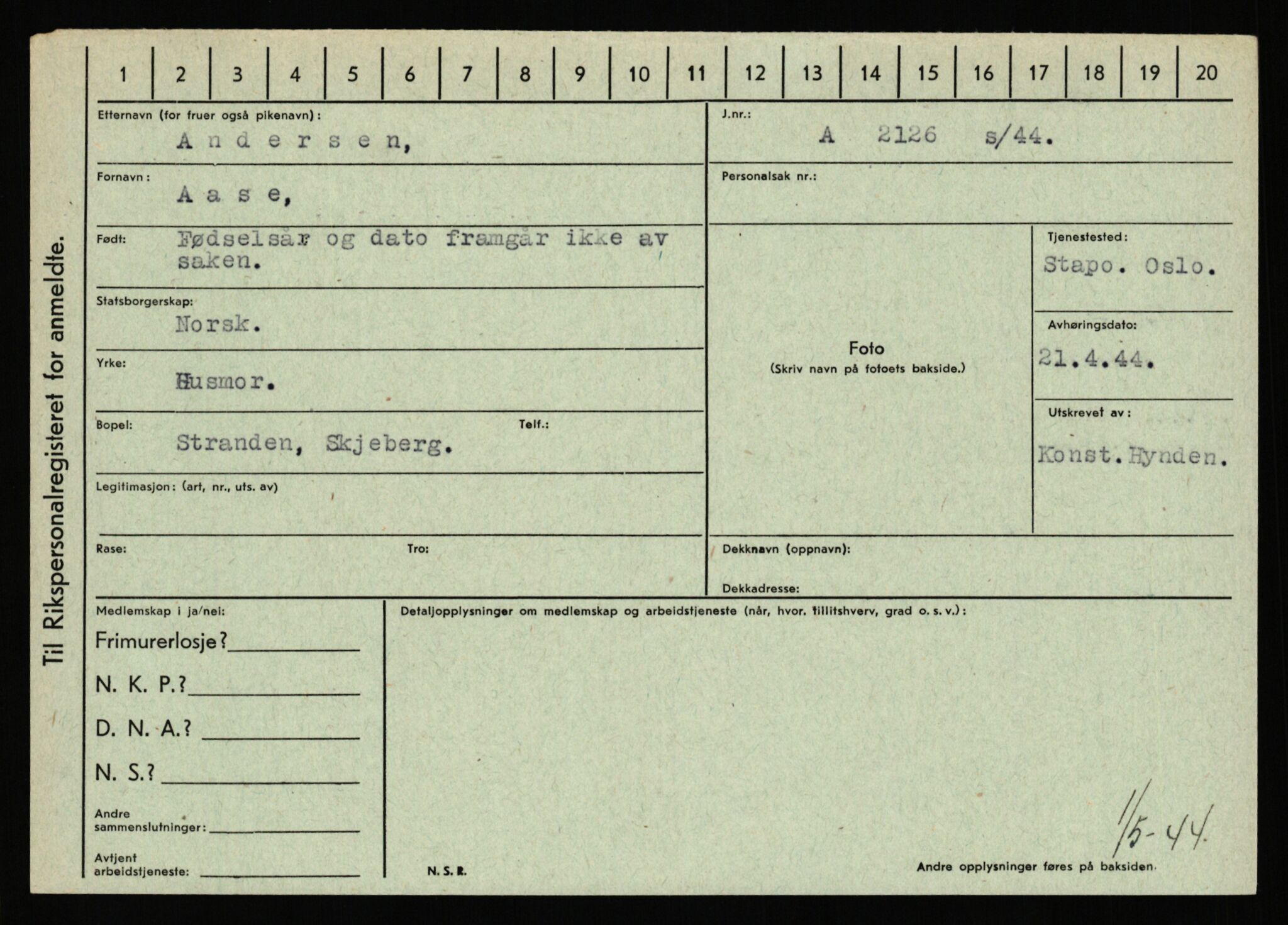 Statspolitiet - Hovedkontoret / Osloavdelingen, AV/RA-S-1329/C/Ca/L0001: Aabakken - Armann, 1943-1945, p. 3603