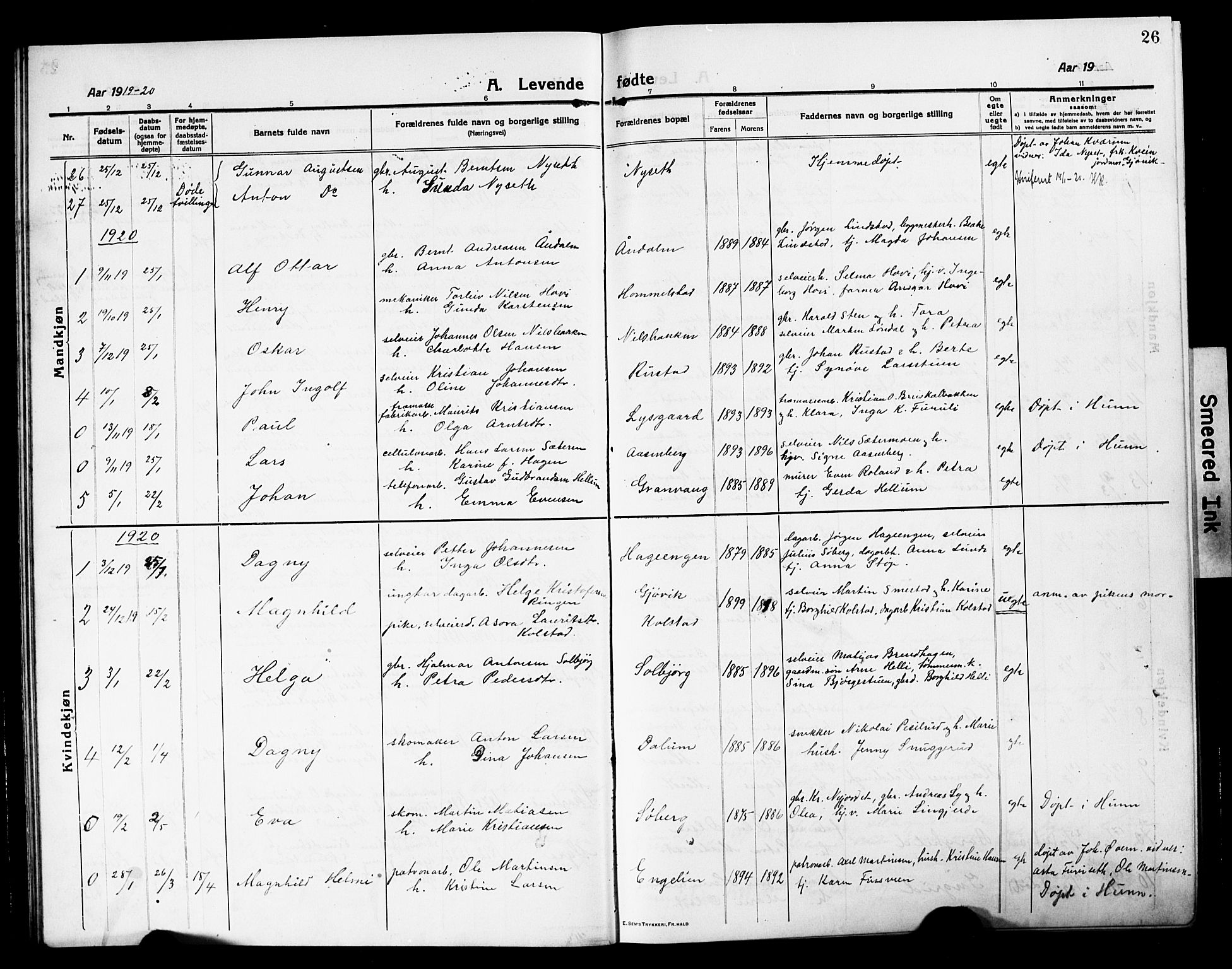 Vardal prestekontor, SAH/PREST-100/H/Ha/Hab/L0015: Parish register (copy) no. 15, 1914-1931, p. 26