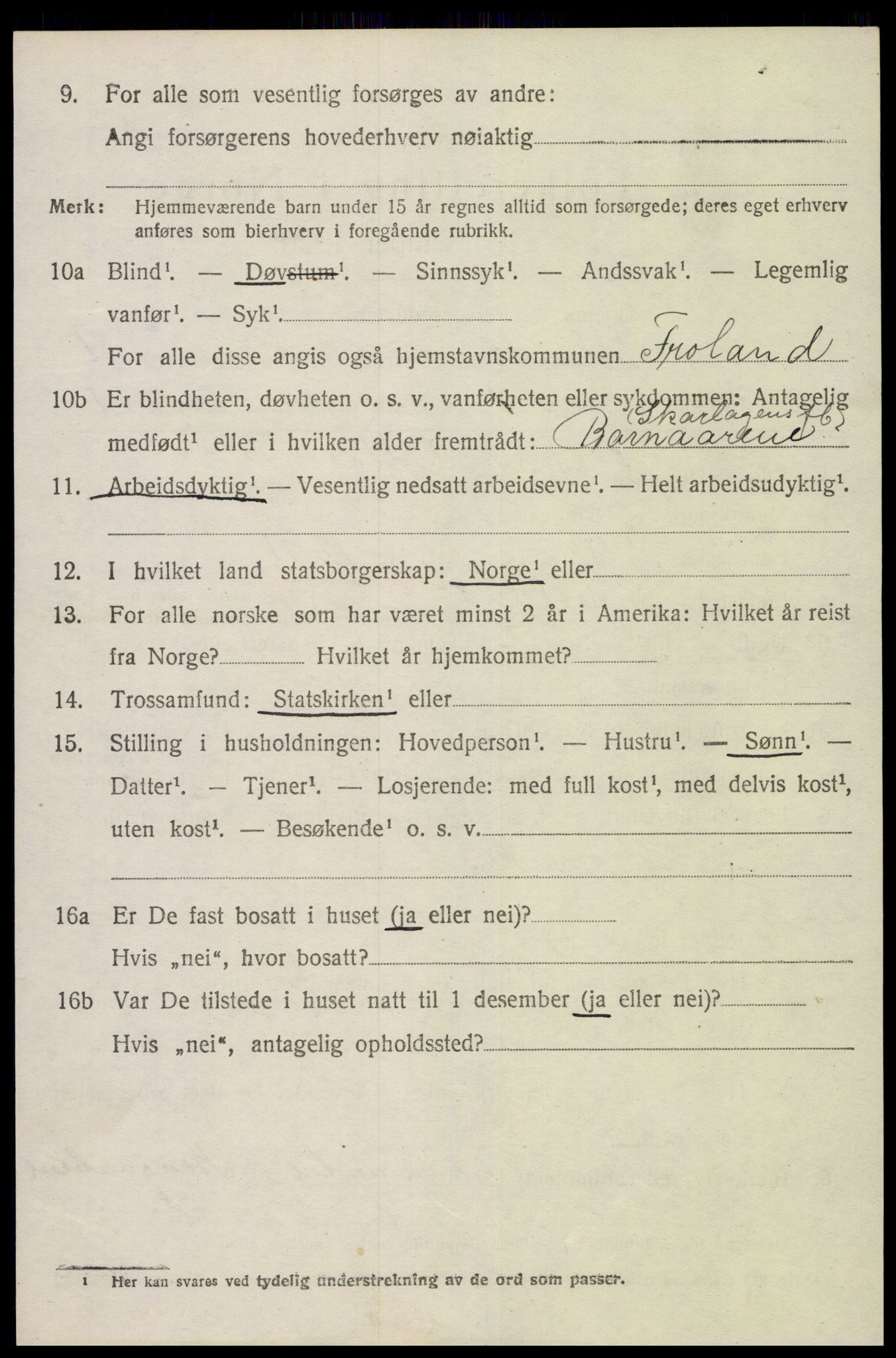 SAK, 1920 census for Froland, 1920, p. 3148