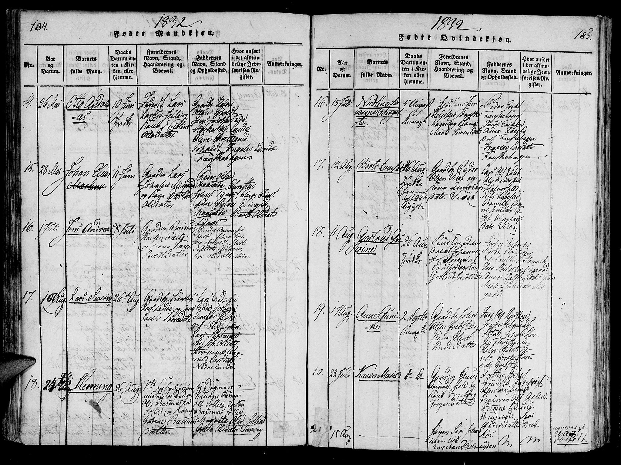 Ministerialprotokoller, klokkerbøker og fødselsregistre - Møre og Romsdal, AV/SAT-A-1454/522/L0310: Parish register (official) no. 522A05, 1816-1832, p. 184-185