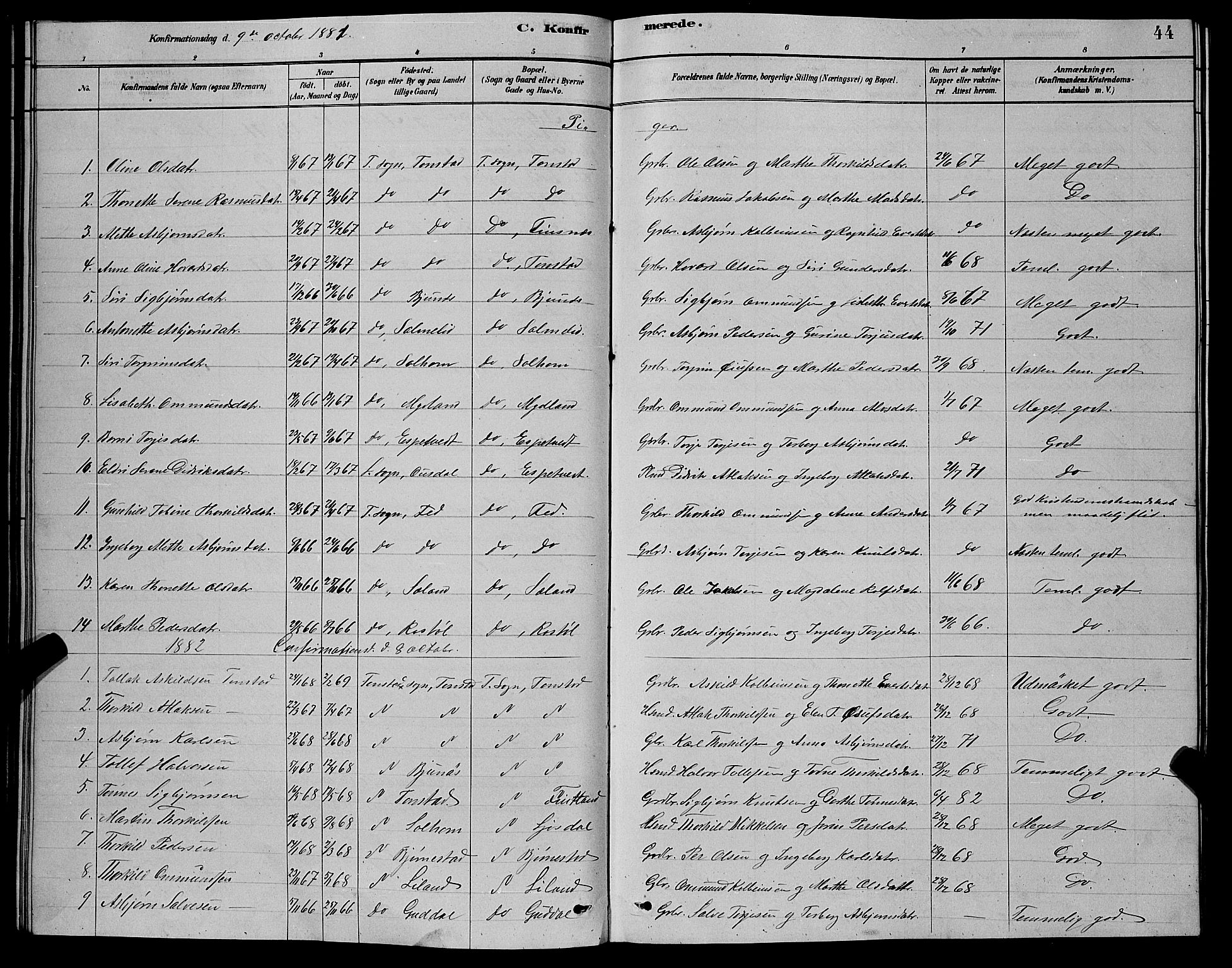 Sirdal sokneprestkontor, AV/SAK-1111-0036/F/Fb/Fbb/L0003: Parish register (copy) no. B 3, 1878-1894, p. 44