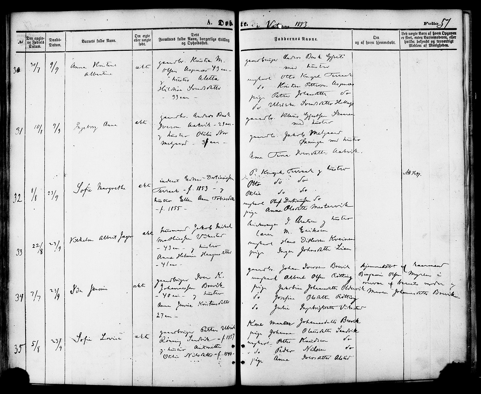 Ministerialprotokoller, klokkerbøker og fødselsregistre - Nordland, AV/SAT-A-1459/810/L0148: Parish register (official) no. 810A09 /1, 1874-1884, p. 57