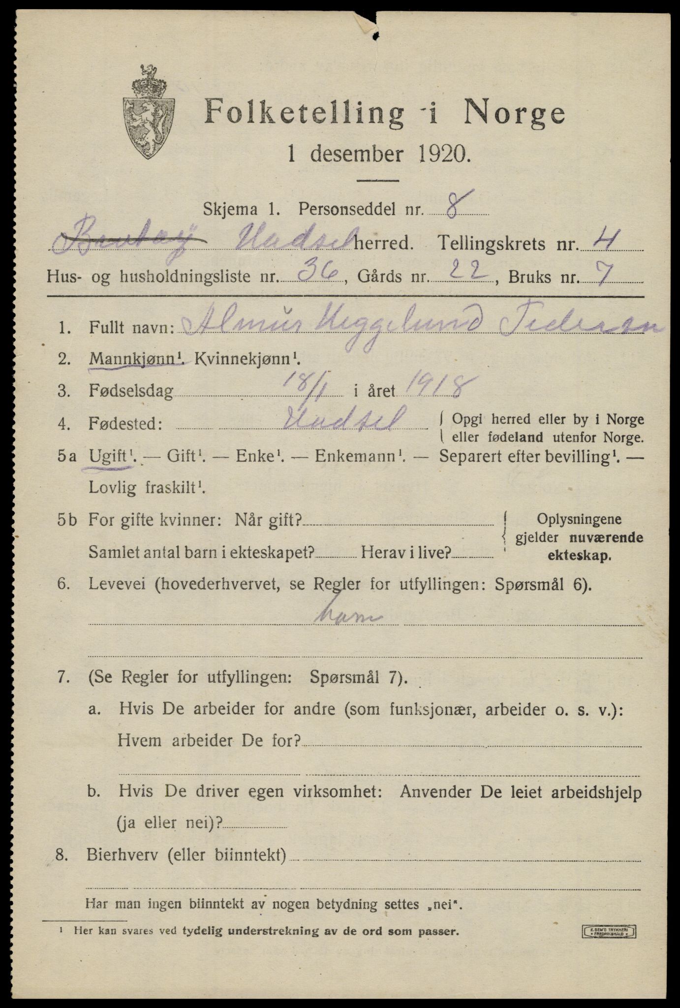 SAT, 1920 census for Hadsel, 1920, p. 5940