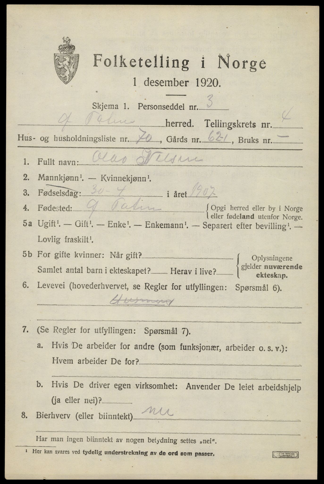 SAH, 1920 census for Østre Toten, 1920, p. 9394