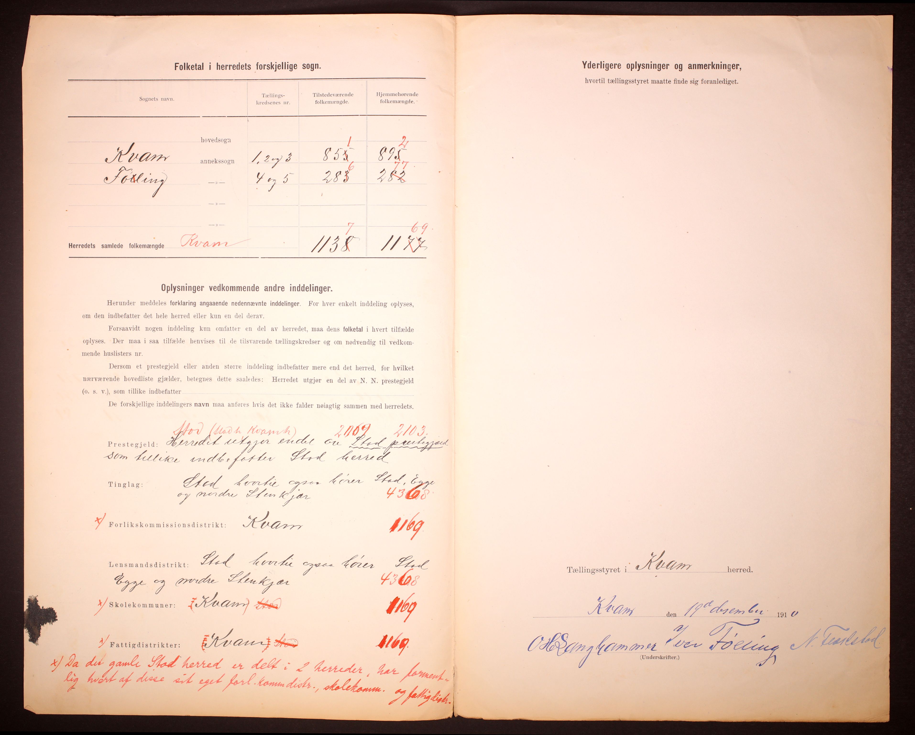 RA, 1910 census for Kvam, 1910, p. 3