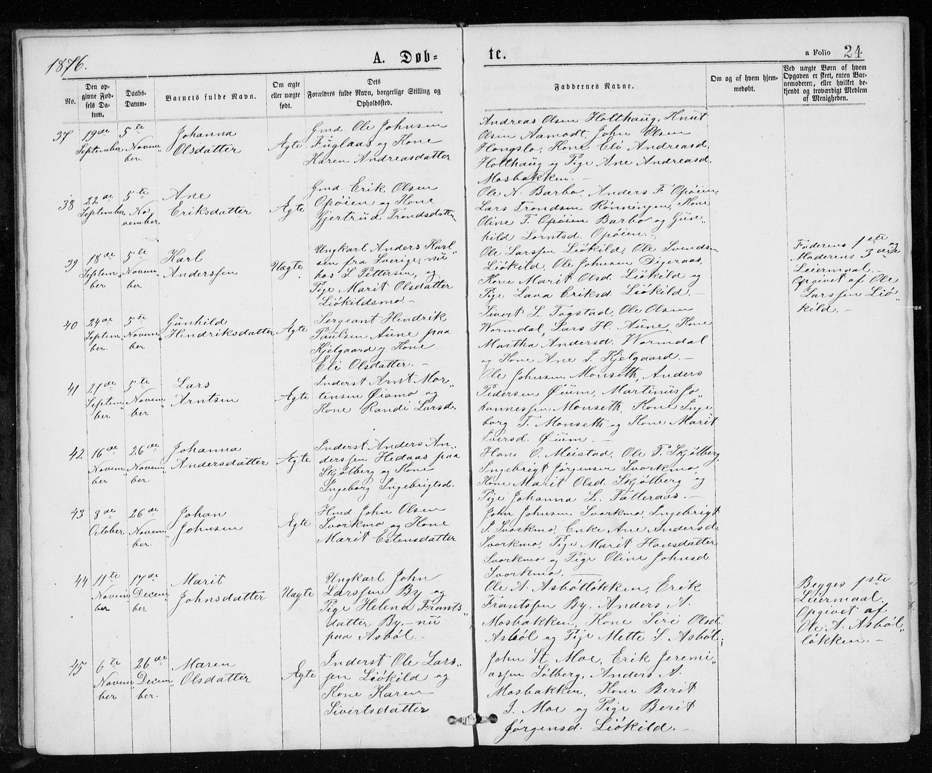 Ministerialprotokoller, klokkerbøker og fødselsregistre - Sør-Trøndelag, SAT/A-1456/671/L0843: Parish register (copy) no. 671C02, 1873-1892, p. 24