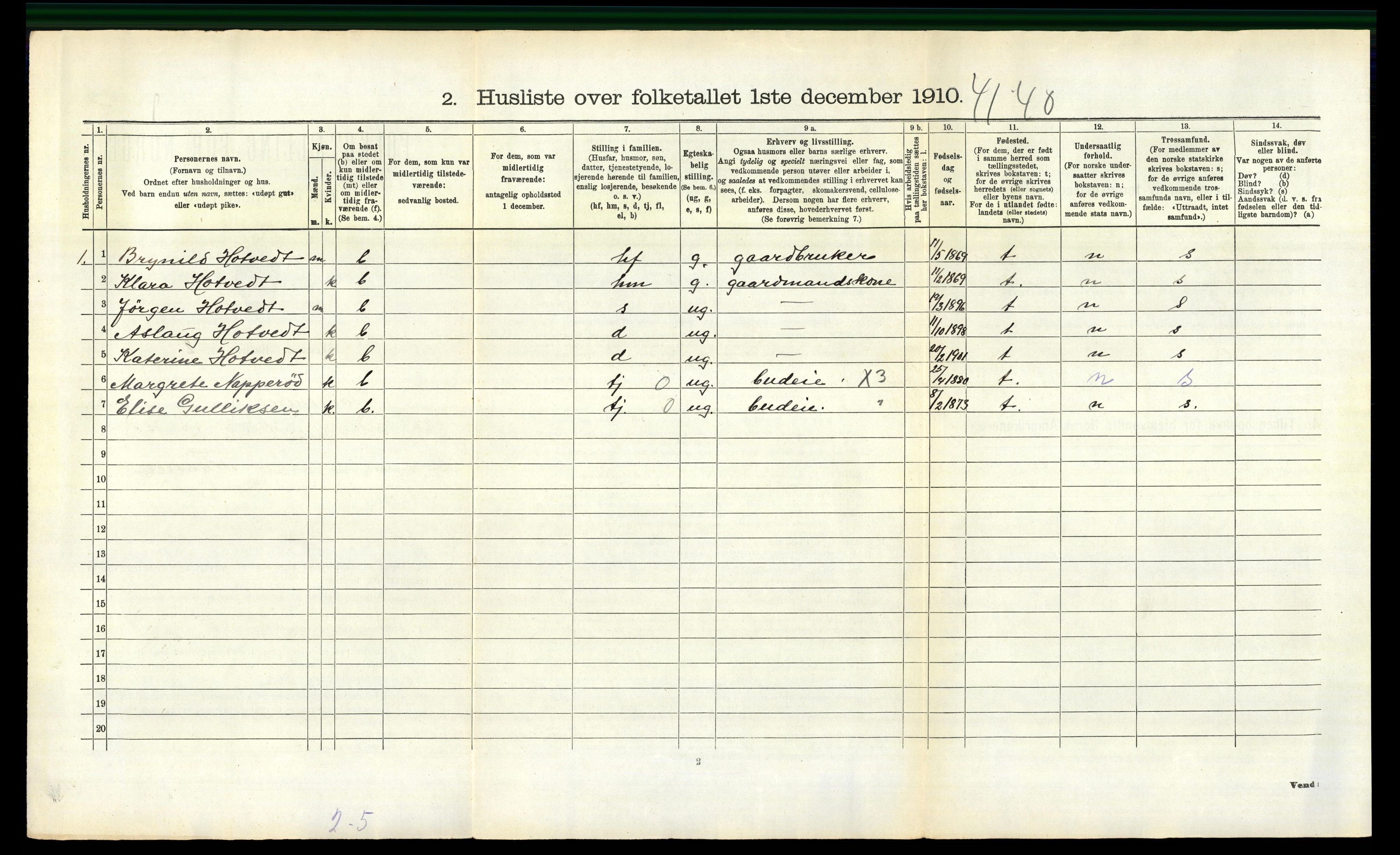 RA, 1910 census for Sandeherred, 1910, p. 812