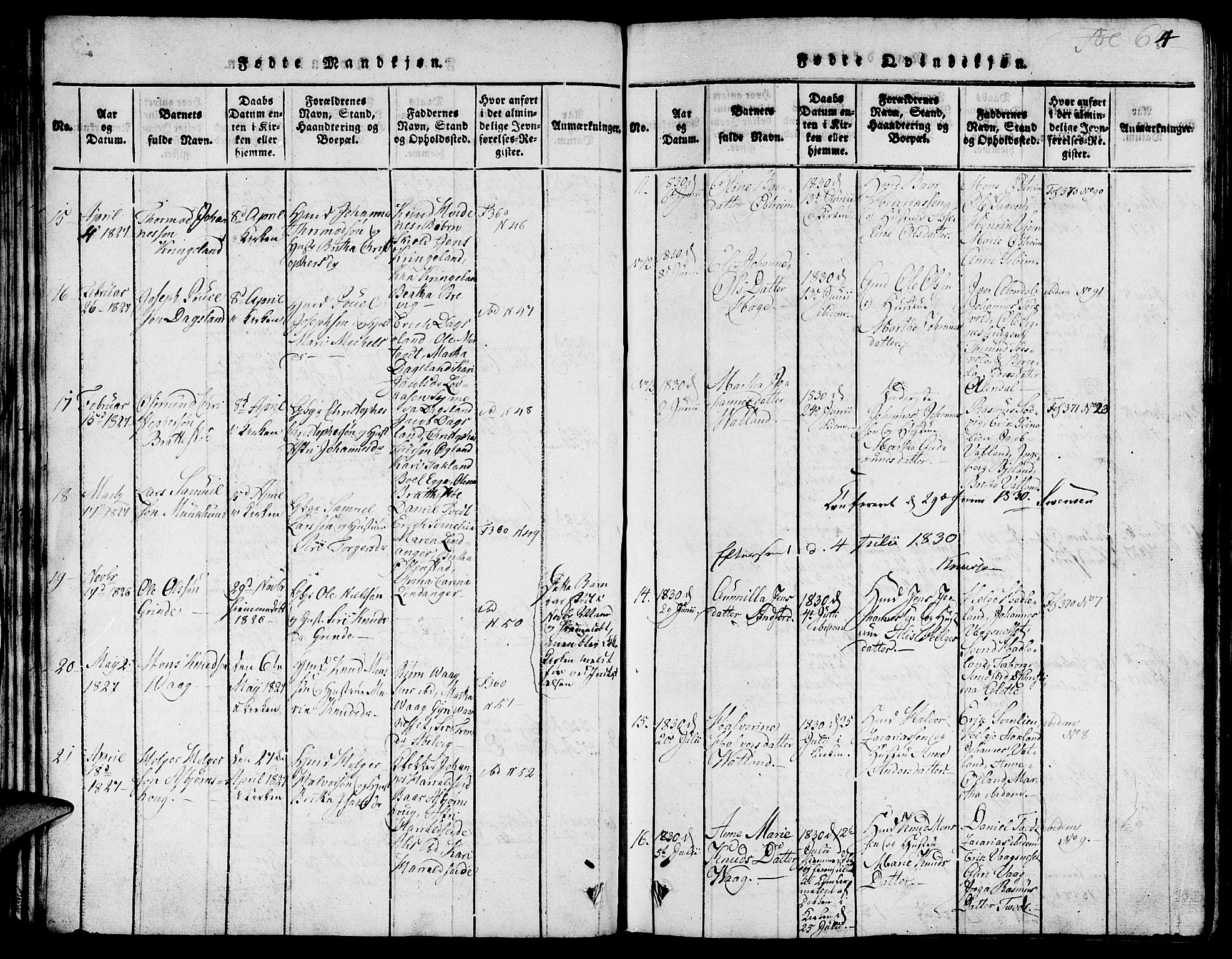 Skjold sokneprestkontor, SAST/A-101847/H/Ha/Hab/L0001: Parish register (copy) no. B 1, 1815-1835, p. 64