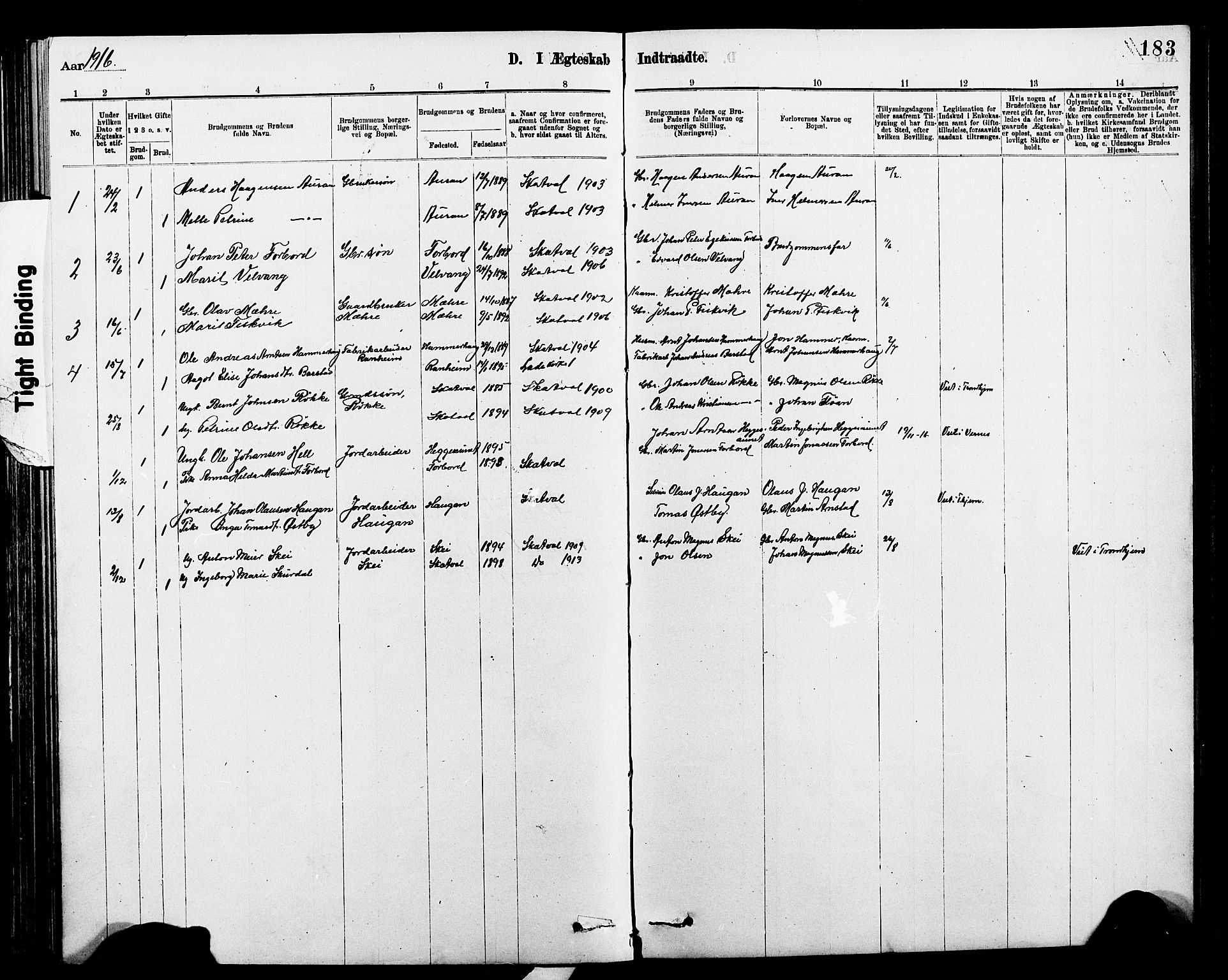 Ministerialprotokoller, klokkerbøker og fødselsregistre - Nord-Trøndelag, AV/SAT-A-1458/712/L0103: Parish register (copy) no. 712C01, 1878-1917, p. 183
