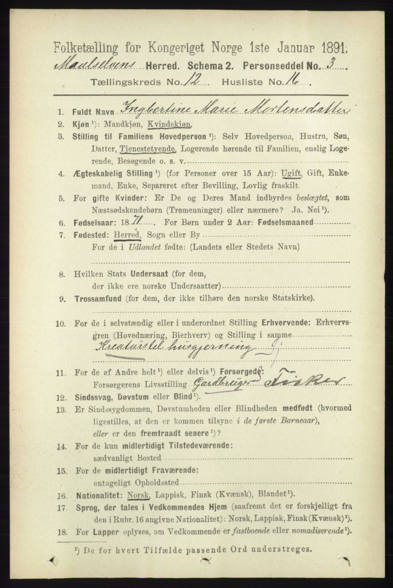 RA, 1891 census for 1924 Målselv, 1891, p. 3896