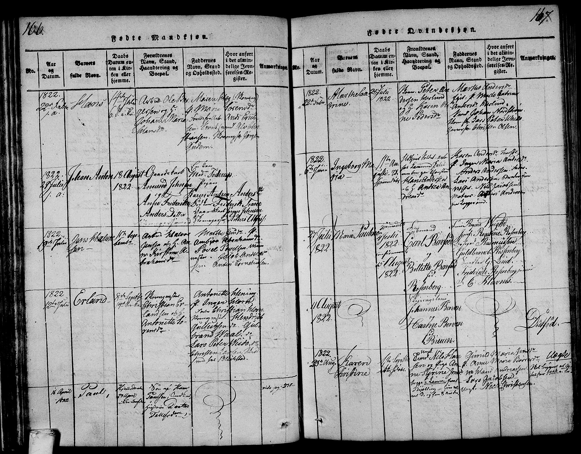 Larvik kirkebøker, AV/SAKO-A-352/F/Fa/L0001: Parish register (official) no. I 1, 1814-1825, p. 166-167