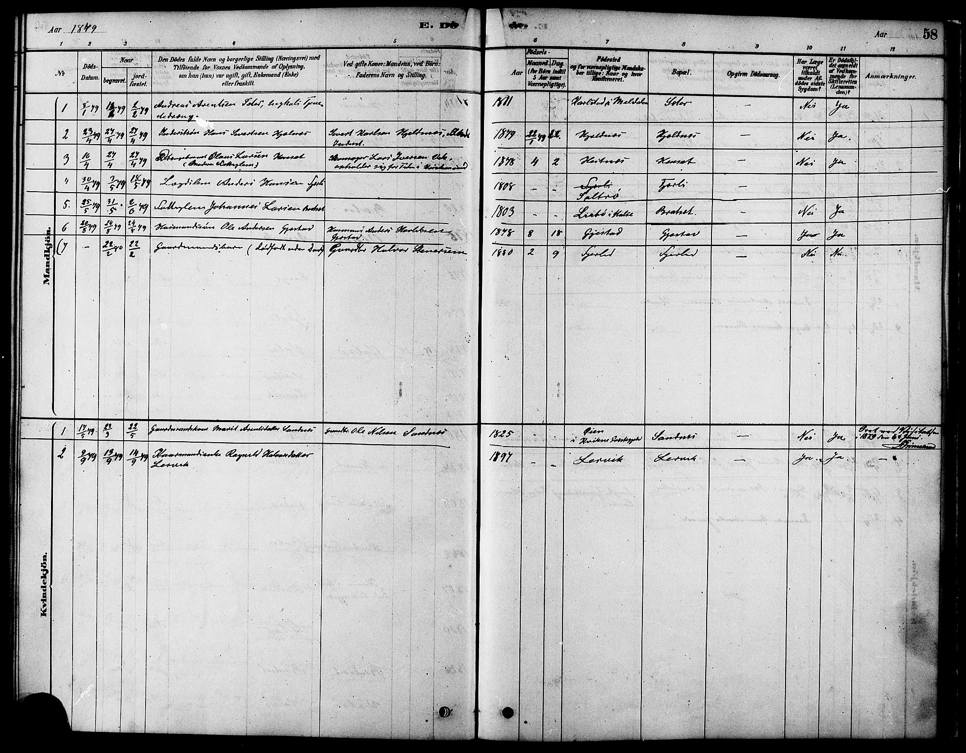 Ministerialprotokoller, klokkerbøker og fødselsregistre - Møre og Romsdal, AV/SAT-A-1454/580/L0924: Parish register (official) no. 580A01, 1878-1887, p. 58