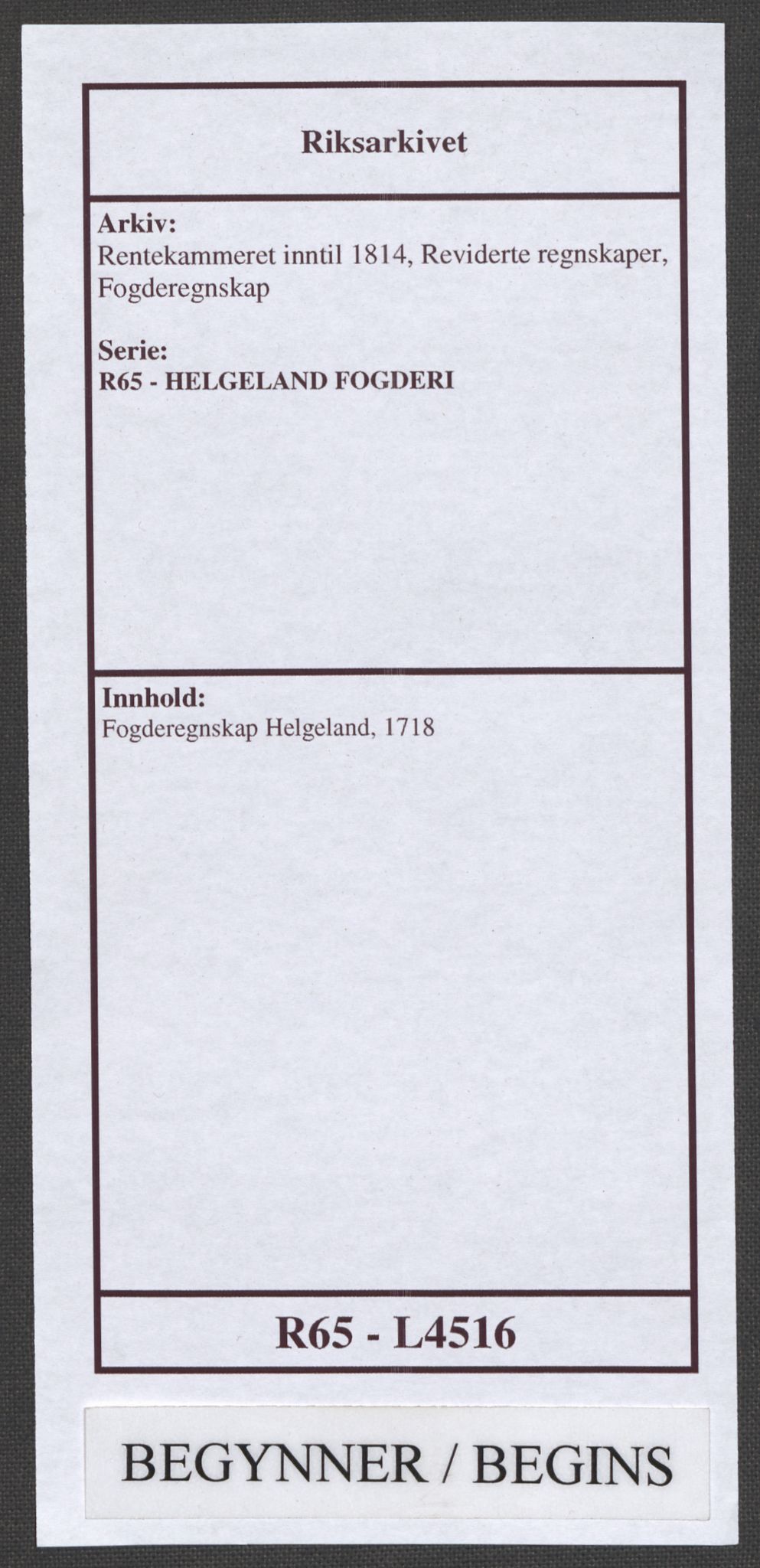 Rentekammeret inntil 1814, Reviderte regnskaper, Fogderegnskap, RA/EA-4092/R65/L4516: Fogderegnskap Helgeland, 1718, p. 1