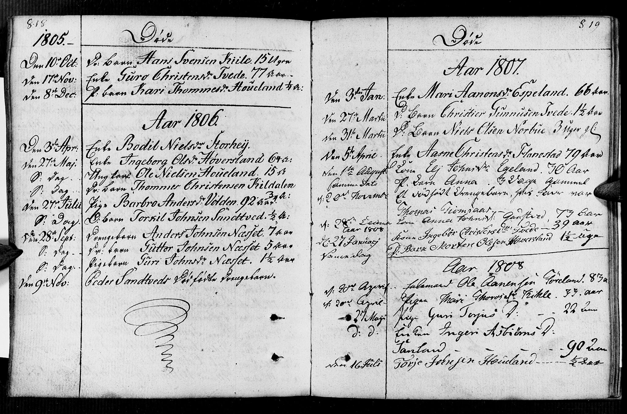 Vennesla sokneprestkontor, AV/SAK-1111-0045/Fa/Faa/L0002: Parish register (official) no. A 2, 1785-1834, p. 818-819