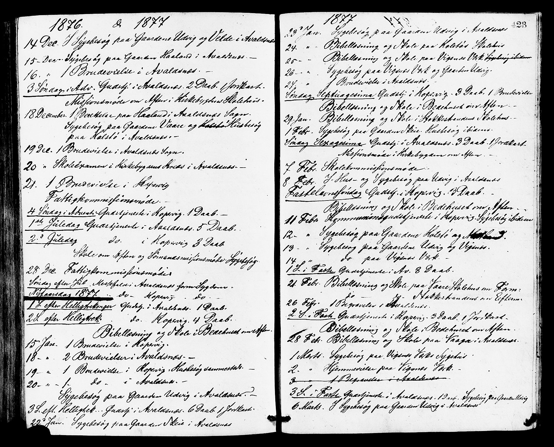 Avaldsnes sokneprestkontor, SAST/A -101851/H/Ha/Haa/L0012: Parish register (official) no. A 12, 1865-1880, p. 423