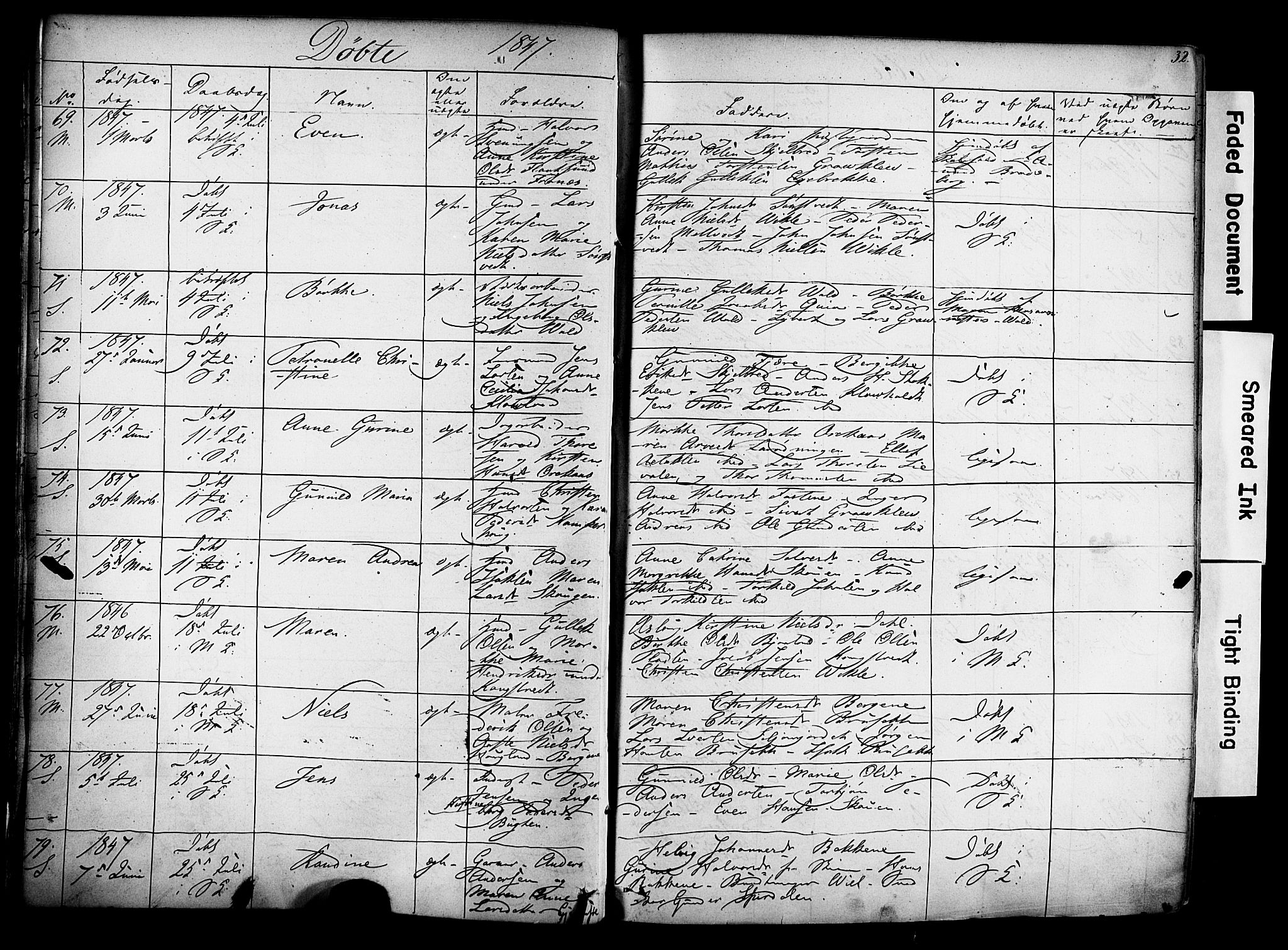 Solum kirkebøker, AV/SAKO-A-306/F/Fa/L0006: Parish register (official) no. I 6, 1844-1855, p. 32