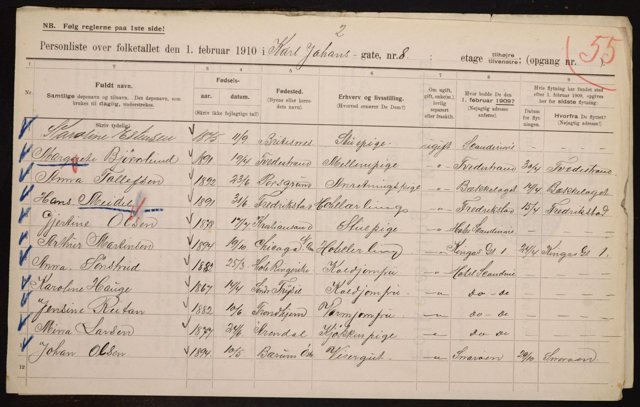 OBA, Municipal Census 1910 for Kristiania, 1910, p. 47331