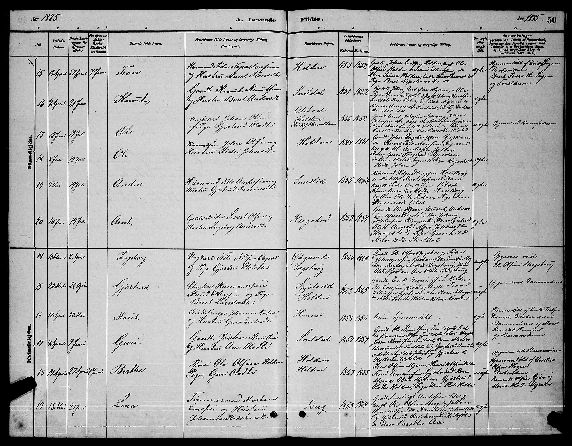 Ministerialprotokoller, klokkerbøker og fødselsregistre - Sør-Trøndelag, AV/SAT-A-1456/630/L0504: Parish register (copy) no. 630C02, 1879-1898, p. 50