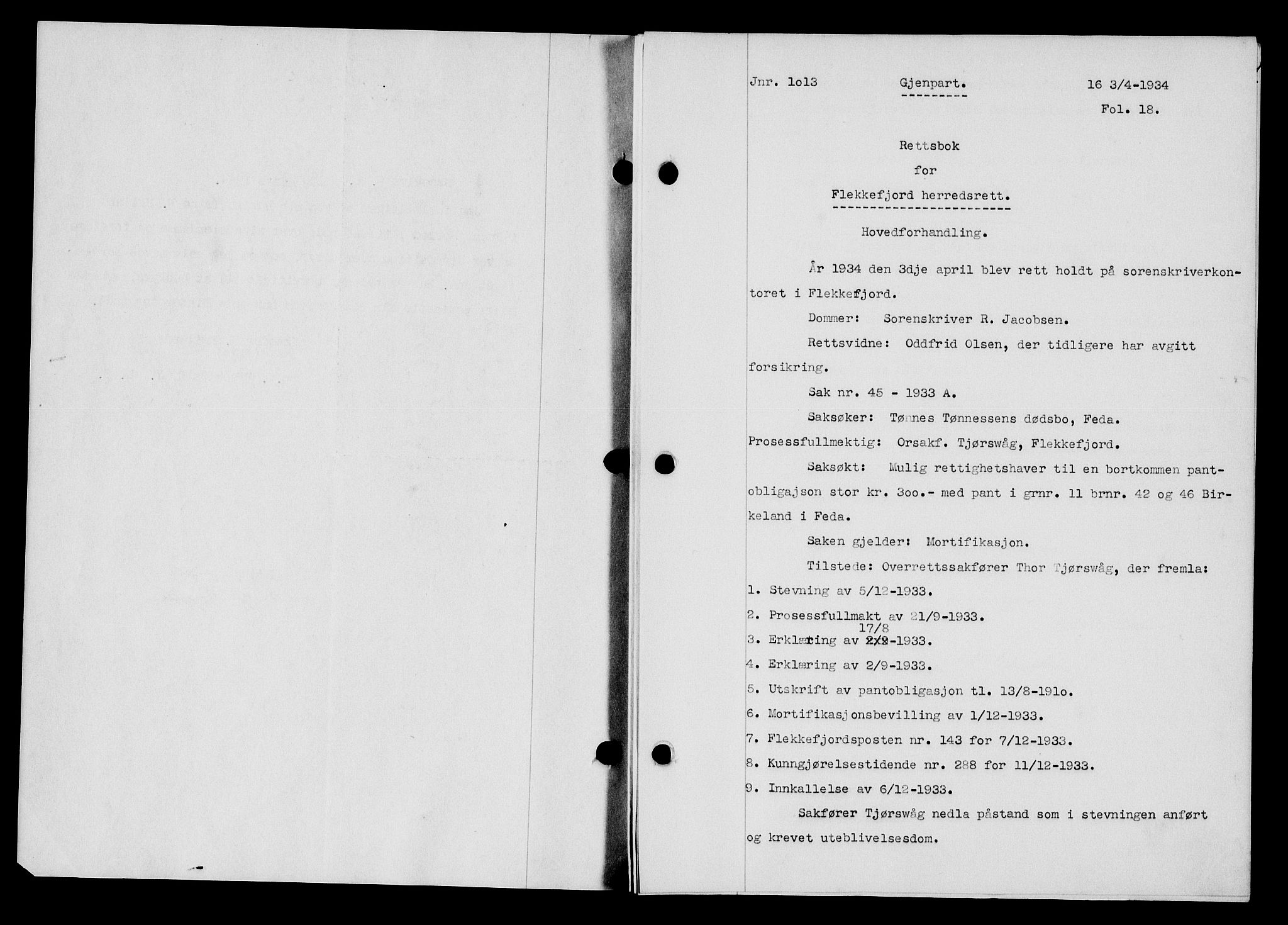 Flekkefjord sorenskriveri, SAK/1221-0001/G/Gb/Gba/L0051: Mortgage book no. 47, 1934-1935, Deed date: 03.04.1934