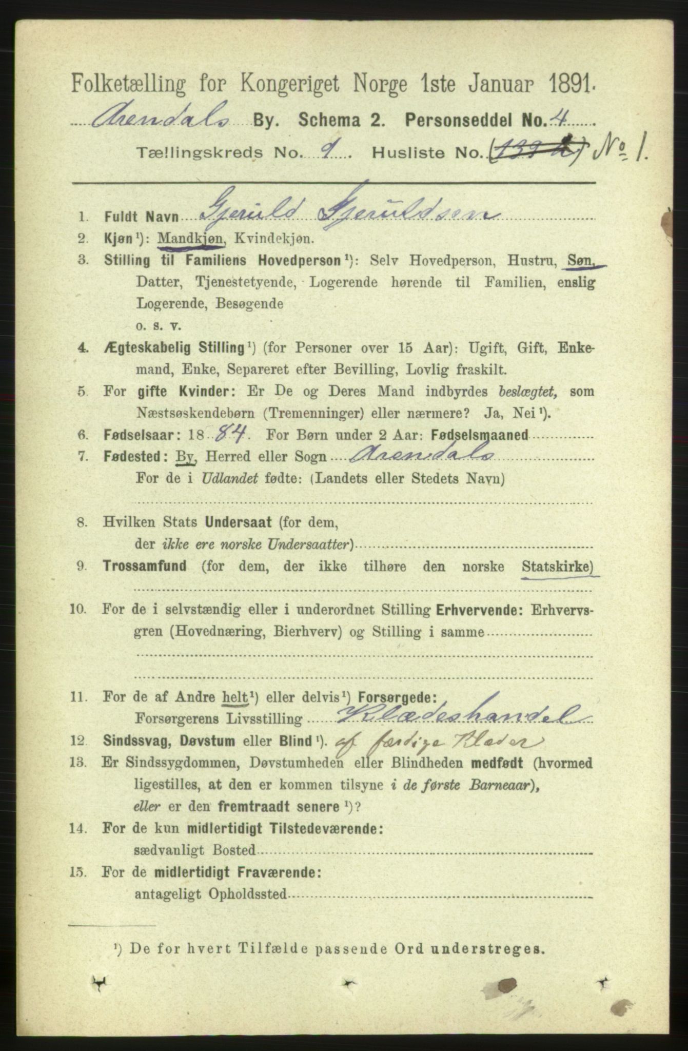 RA, 1891 census for 0903 Arendal, 1891, p. 3223