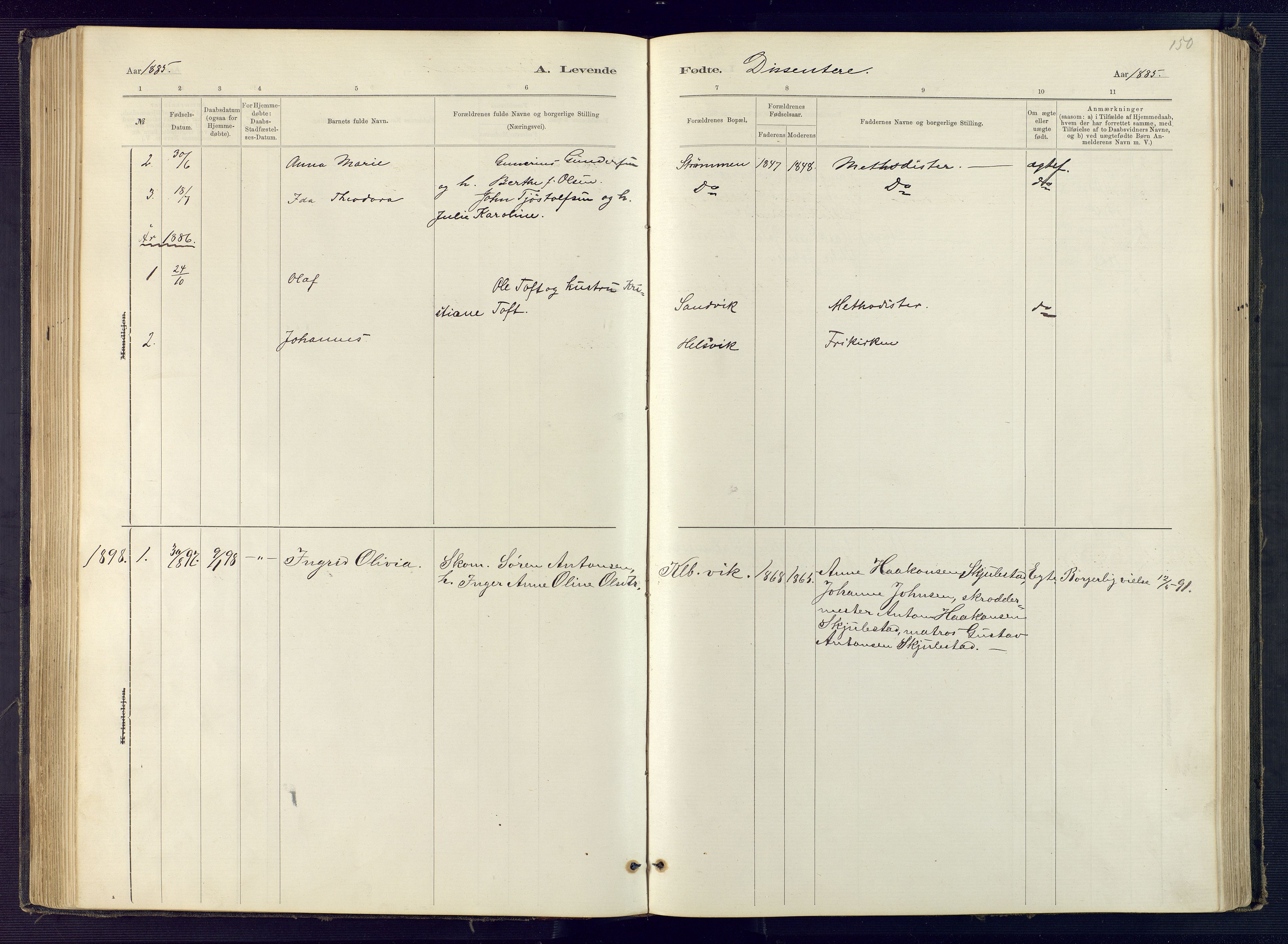 Hisøy sokneprestkontor, AV/SAK-1111-0020/F/Fb/L0003: Parish register (copy) no. B 3, 1885-1905, p. 150