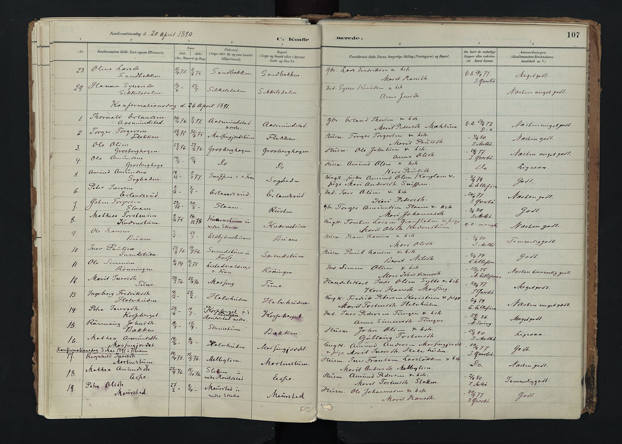 Nord-Fron prestekontor, SAH/PREST-080/H/Ha/Haa/L0005: Parish register (official) no. 5, 1884-1914, p. 107