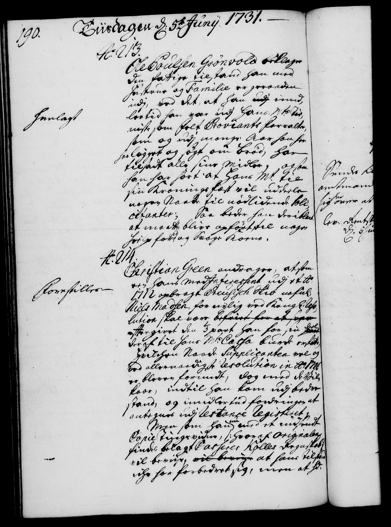 Rentekammeret, Kammerkanselliet, RA/EA-3111/G/Gh/Gha/L0013: Norsk ekstraktmemorialprotokoll (merket RK 53.58), 1731, p. 190