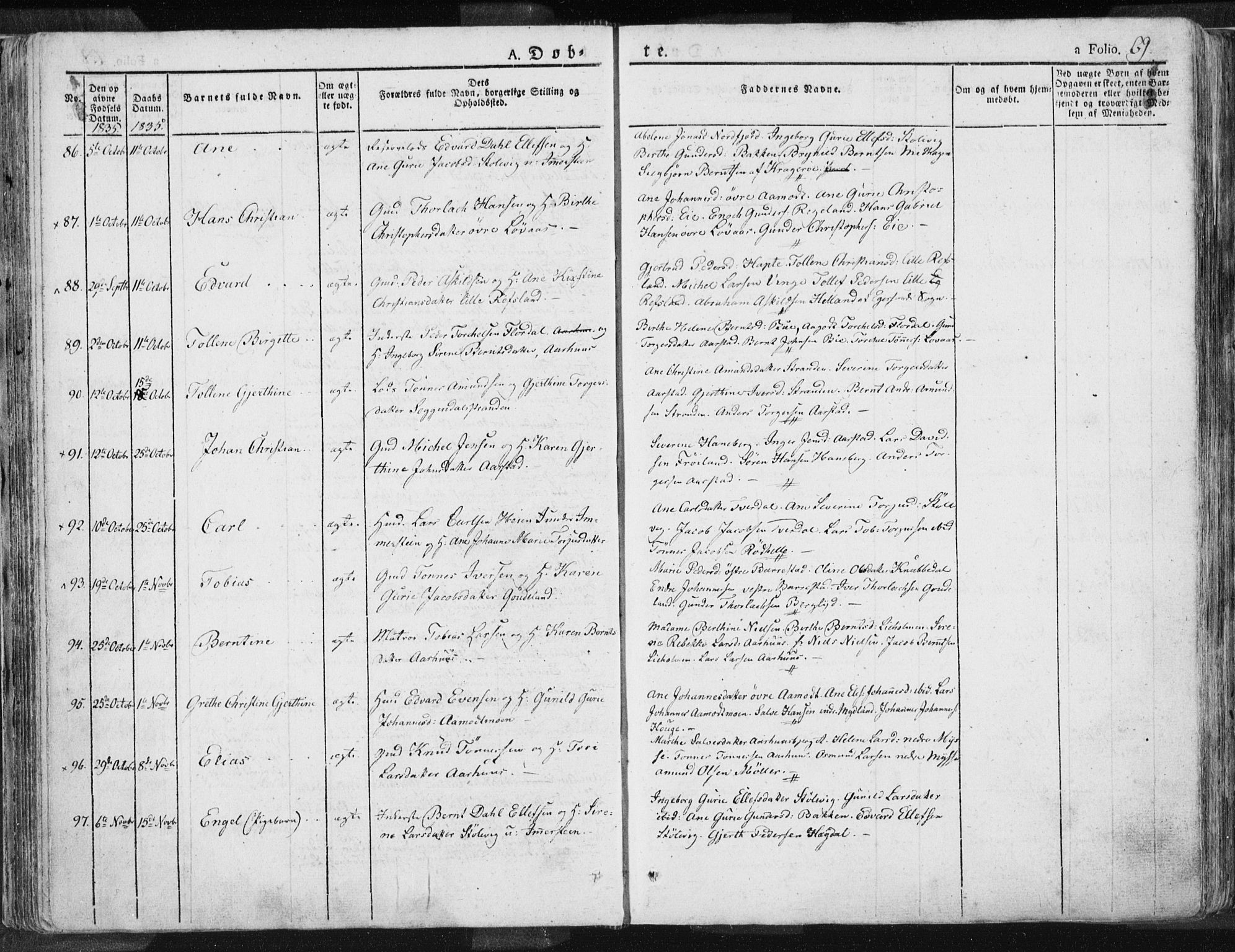 Sokndal sokneprestkontor, AV/SAST-A-101808: Parish register (official) no. A 7.1, 1826-1842, p. 69