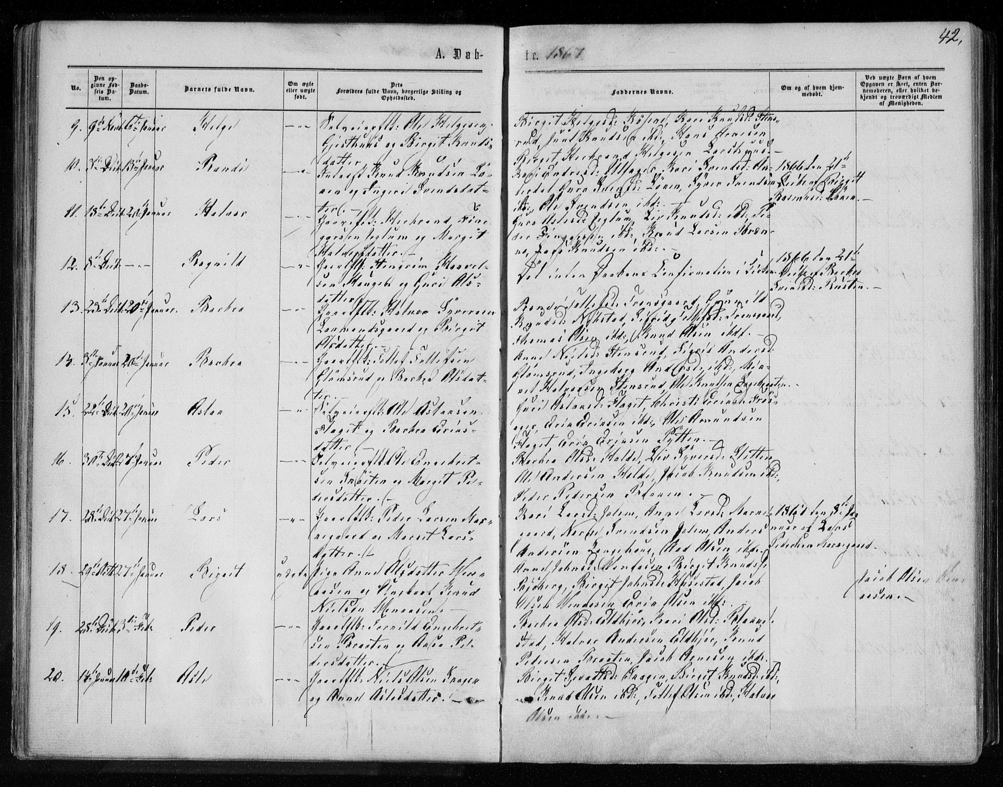 Gol kirkebøker, AV/SAKO-A-226/F/Fa/L0003: Parish register (official) no. I 3, 1863-1875, p. 42