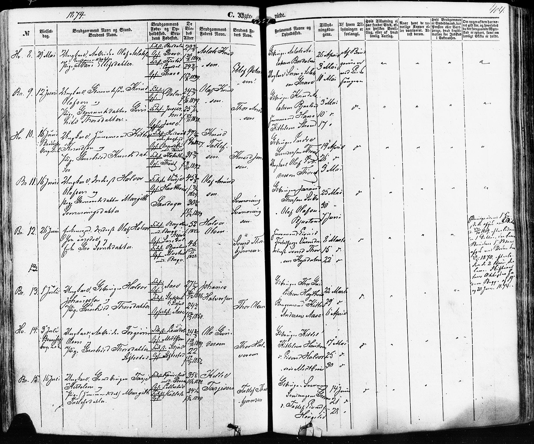 Kviteseid kirkebøker, SAKO/A-276/F/Fa/L0007: Parish register (official) no. I 7, 1859-1881, p. 404