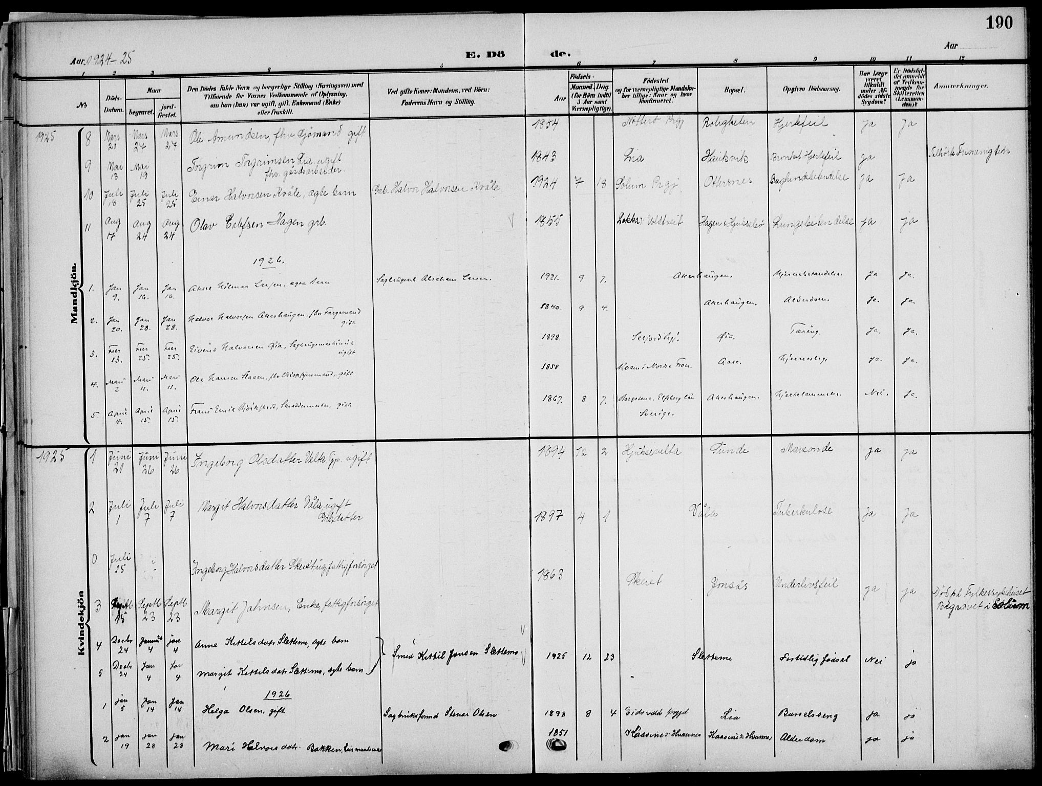 Sauherad kirkebøker, SAKO/A-298/G/Ga/L0004a: Parish register (copy) no. I 4a, 1906-1934, p. 190