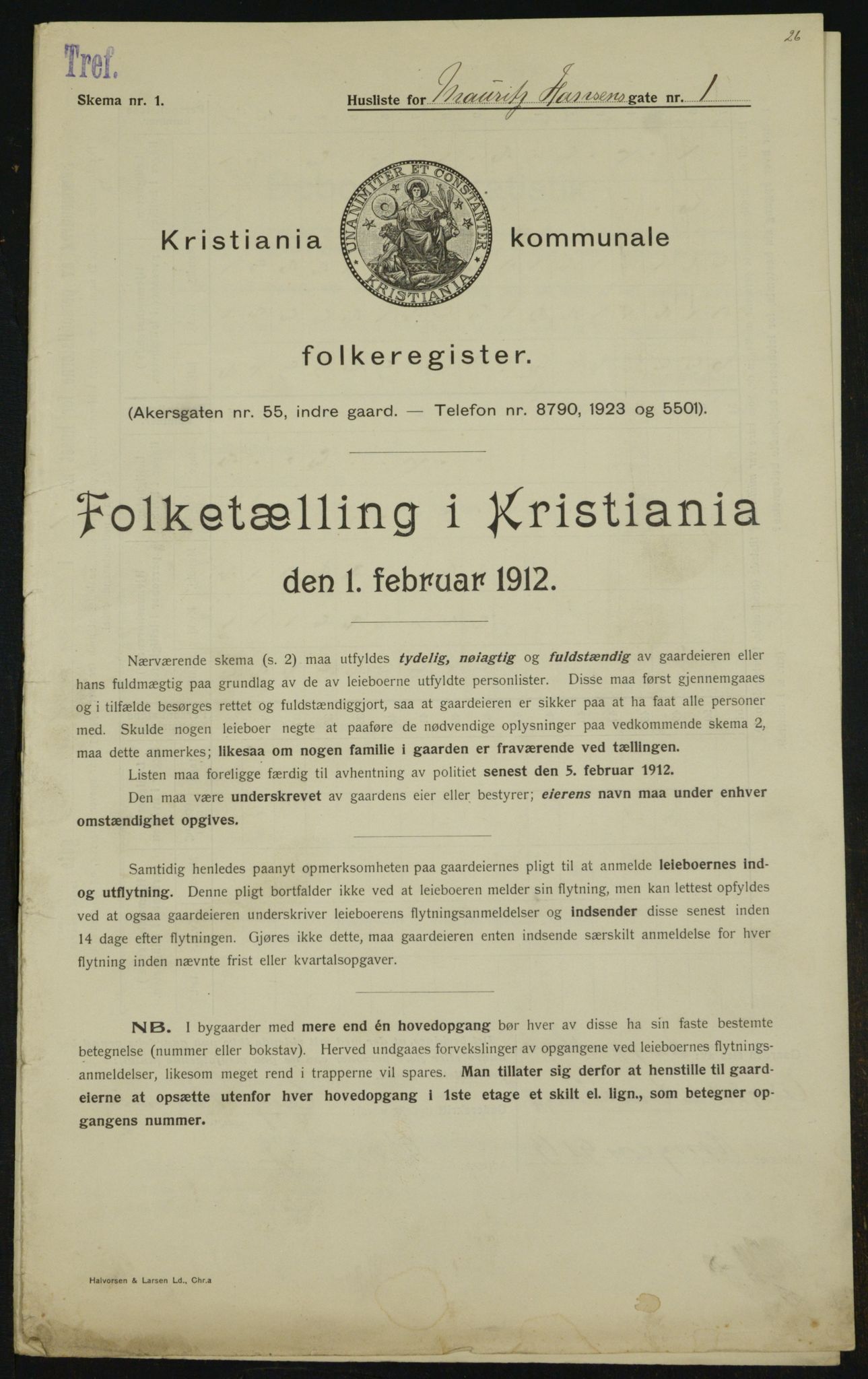 OBA, Municipal Census 1912 for Kristiania, 1912, p. 65250