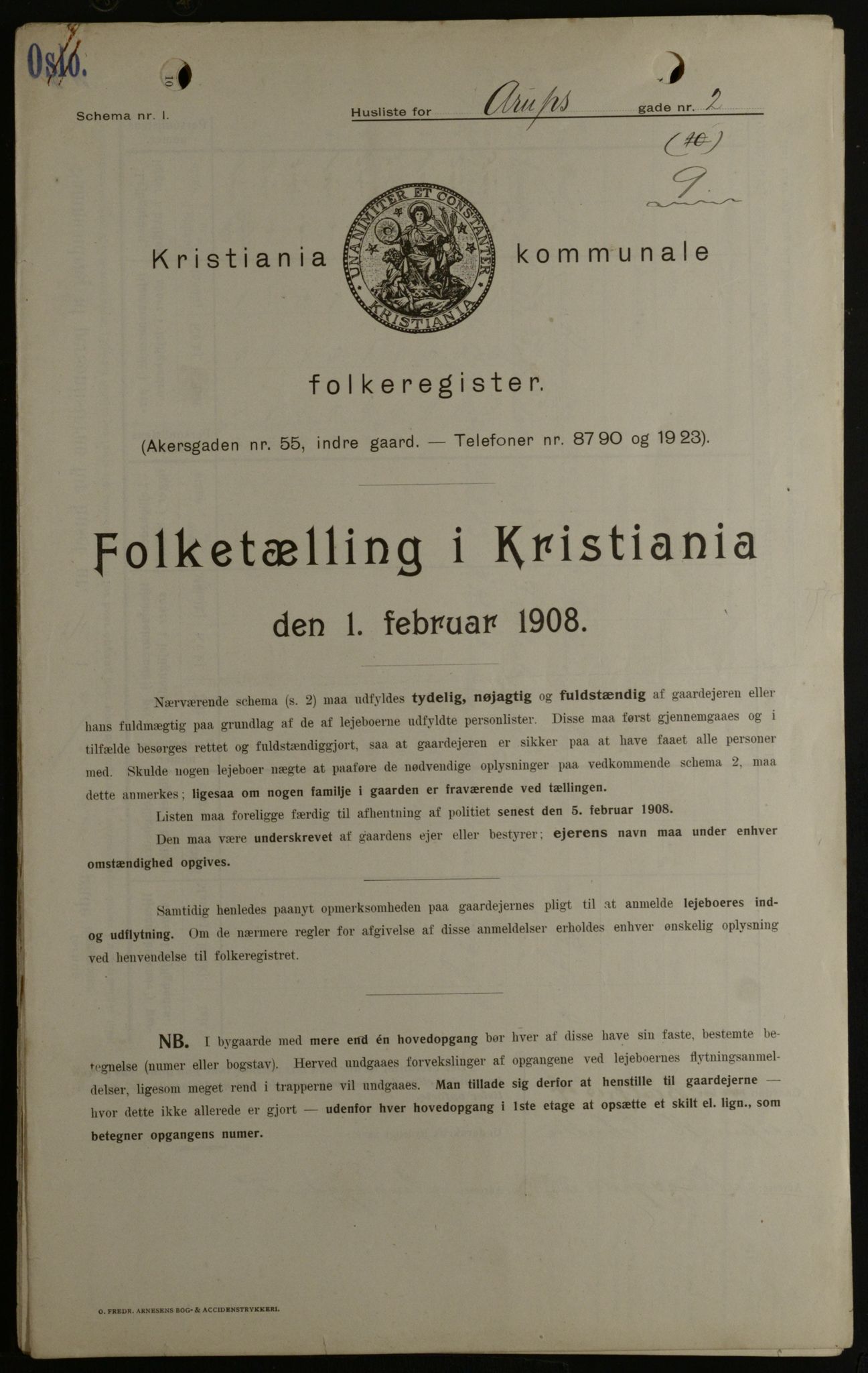 OBA, Municipal Census 1908 for Kristiania, 1908, p. 2289