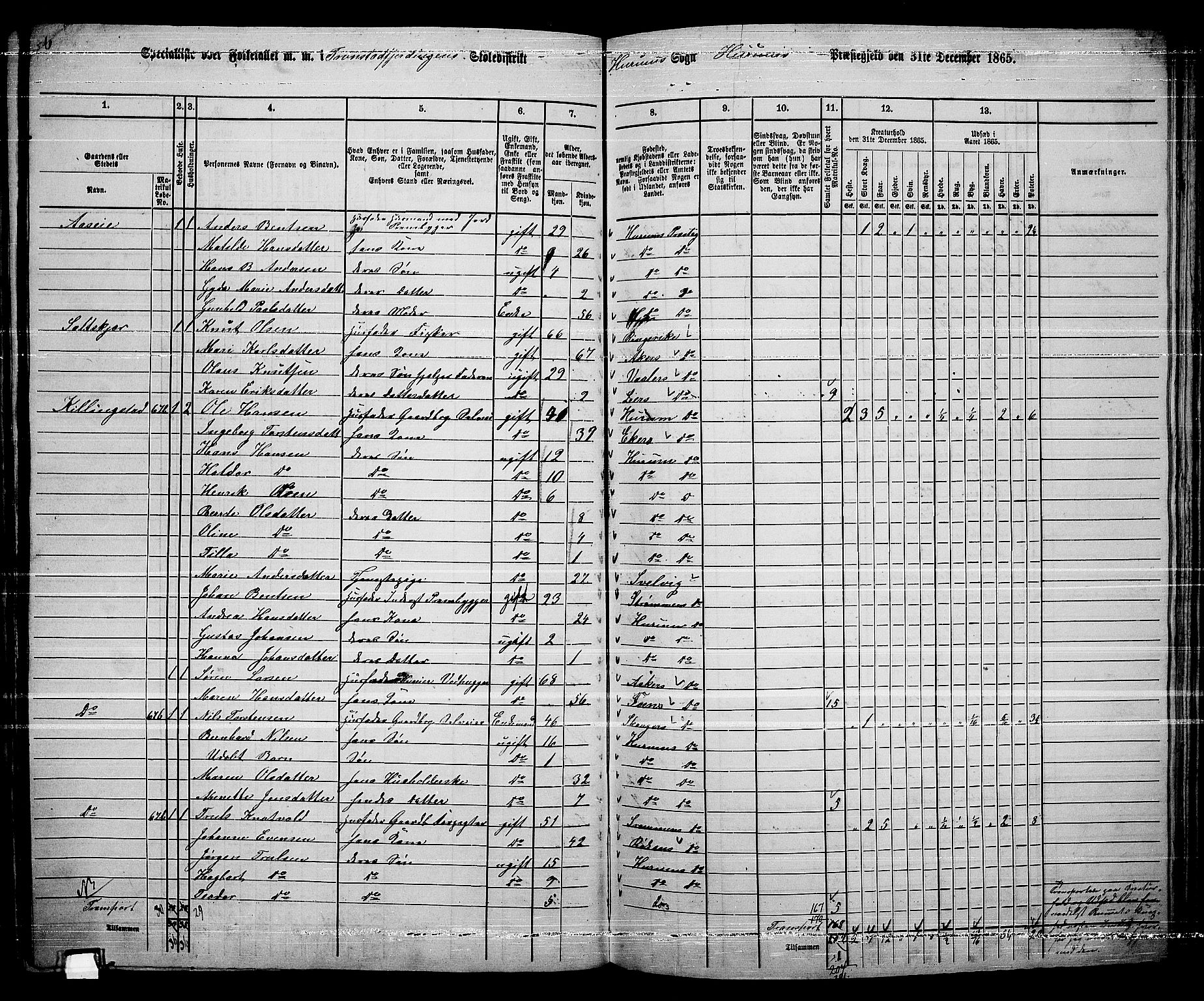 RA, 1865 census for Hurum, 1865, p. 34