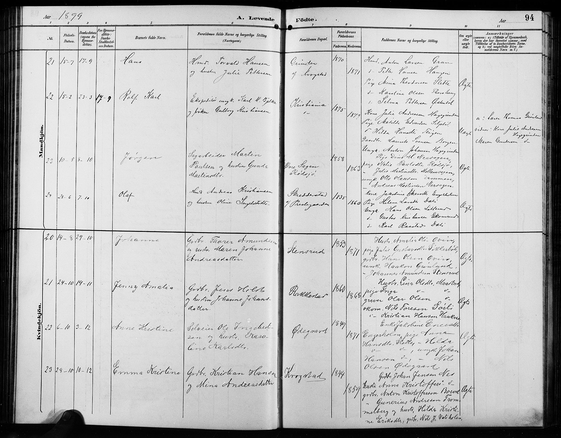 Enebakk prestekontor Kirkebøker, SAO/A-10171c/G/Ga/L0006: Parish register (copy) no. I 6, 1889-1911, p. 94