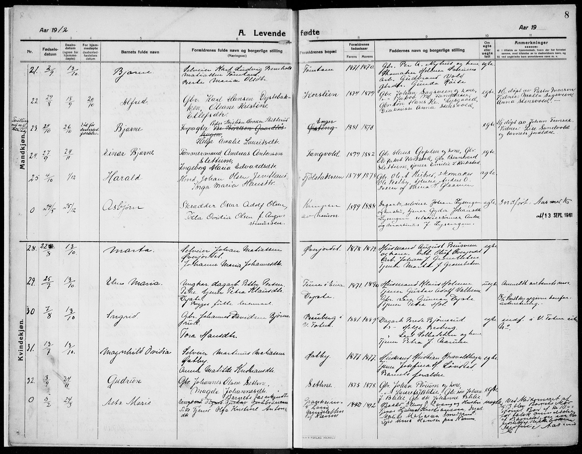 Kolbu prestekontor, AV/SAH-PREST-110/H/Ha/Haa/L0002: Parish register (official) no. 2, 1912-1926, p. 8