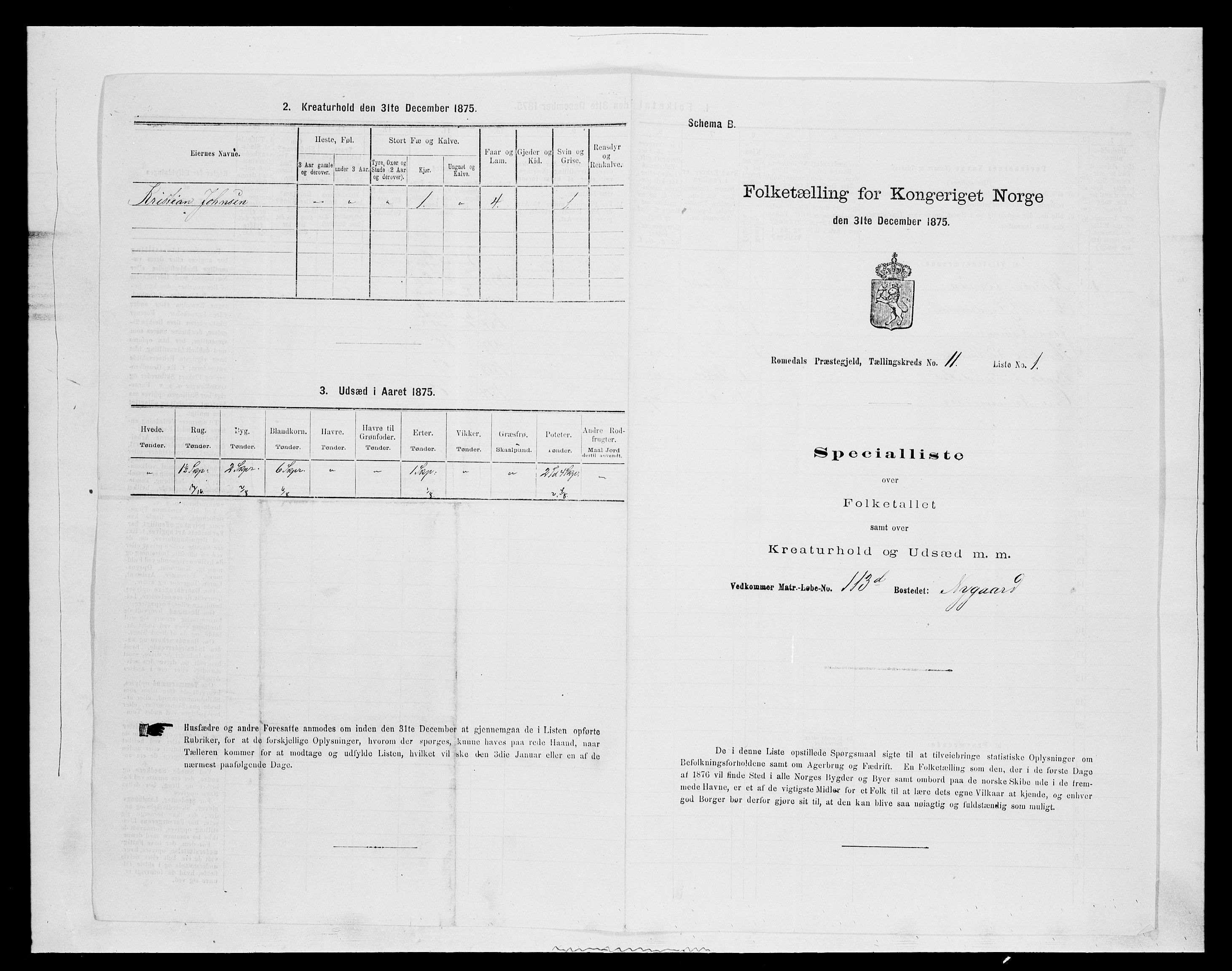 SAH, 1875 census for 0416P Romedal, 1875, p. 1720