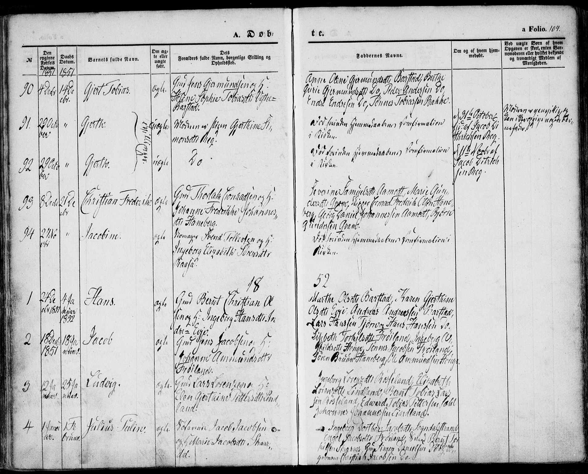 Sokndal sokneprestkontor, SAST/A-101808: Parish register (official) no. A 8.1, 1842-1857, p. 104